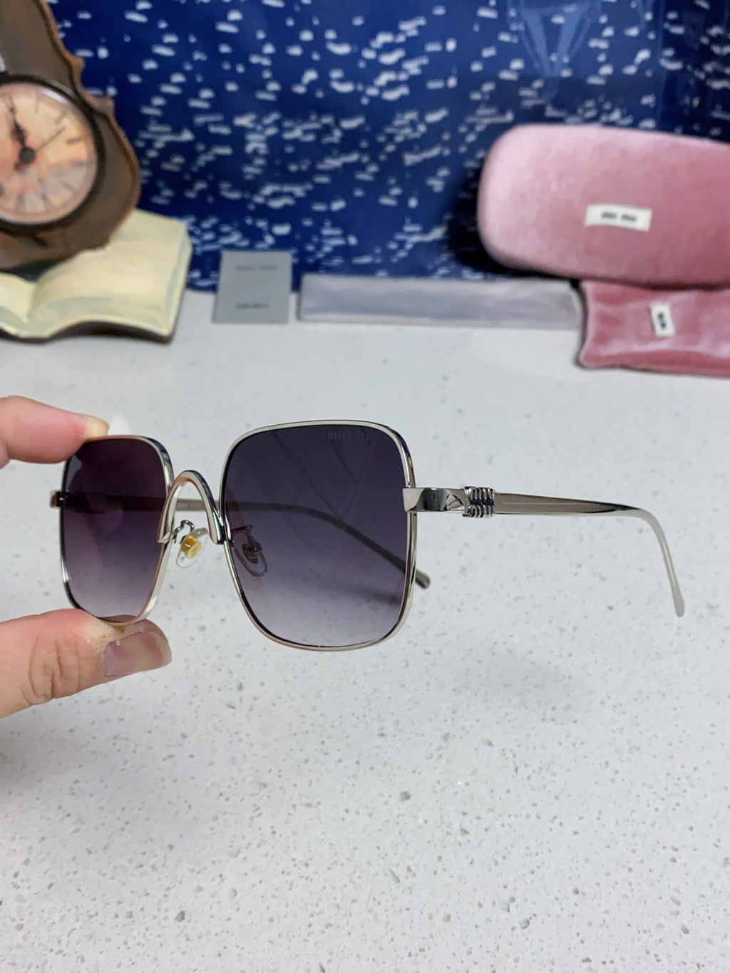 Miu Miu Metal Square Silver Lens Sunglasses for Men & Women - 867224 - detail image 6