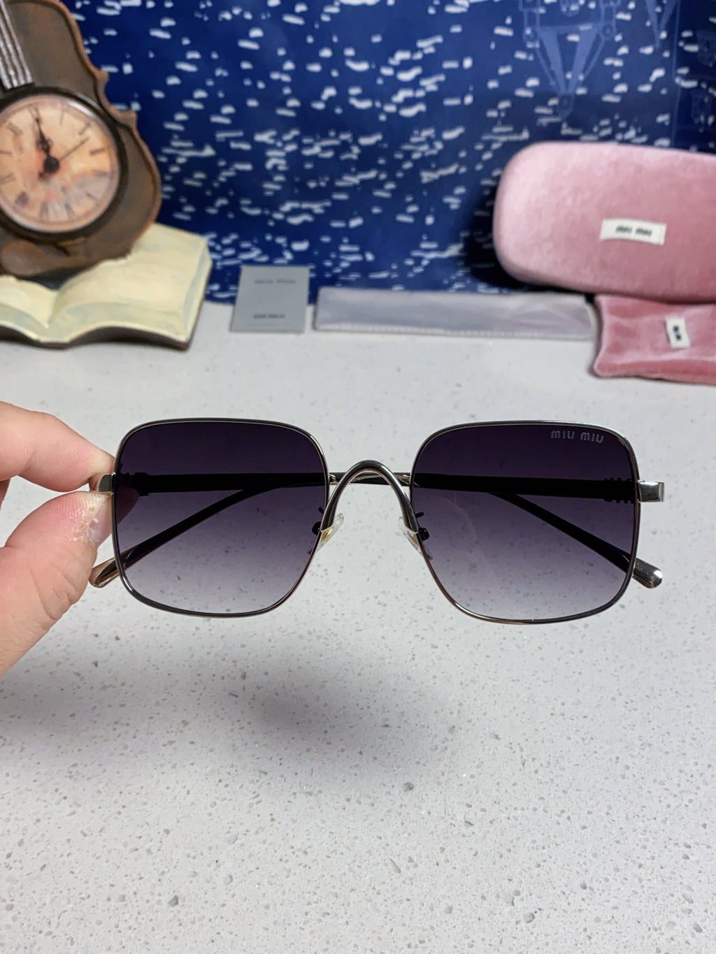Miu Miu Metal Square Silver Lens Sunglasses for Men & Women - 867224 - detail image 4
