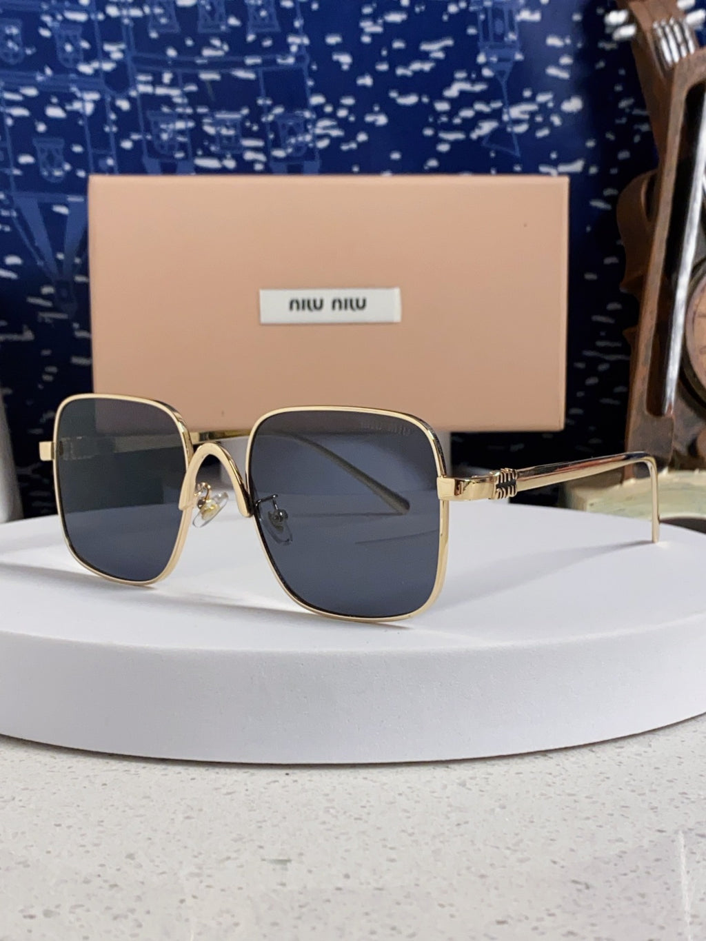 Miu Miu Metal Square Black Lens Sunglasses for Men & Women - 416164