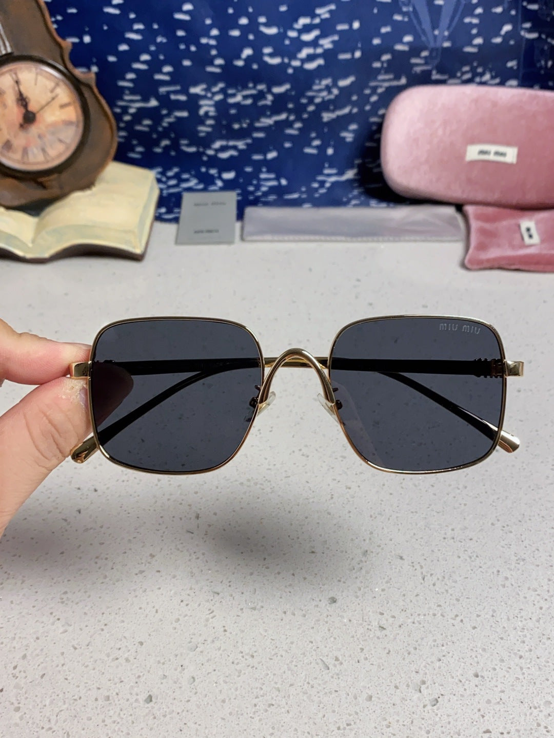 Miu Miu Metal Square Black Lens Sunglasses for Men & Women - 158616 - detail image 4