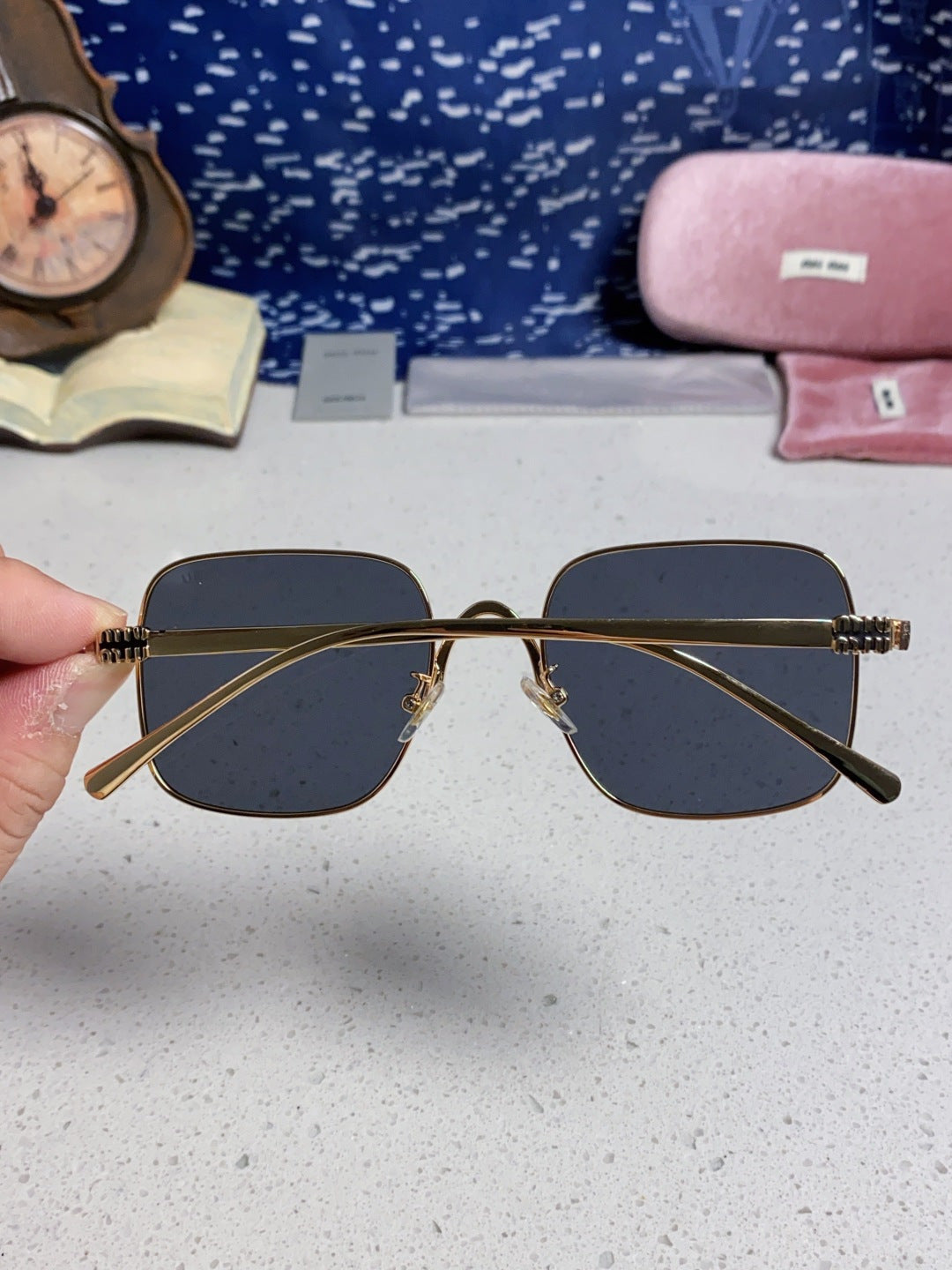 Miu Miu Metal Square Black Lens Sunglasses for Men & Women - 158616 - detail image 5