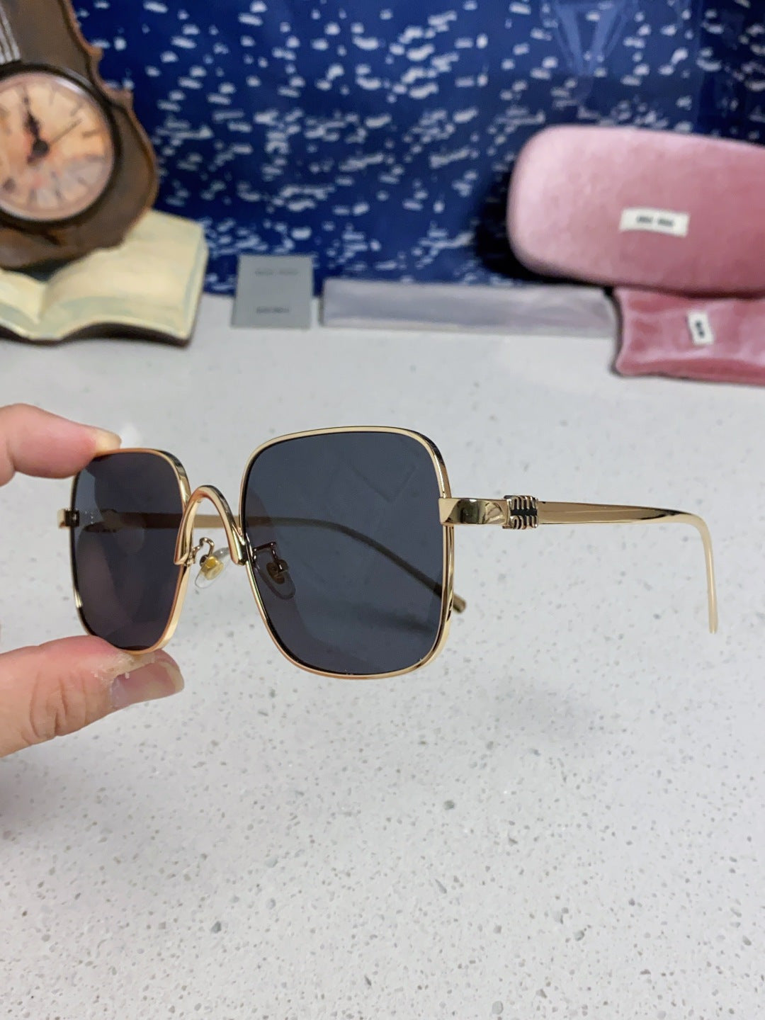 Miu Miu Metal Square Black Lens Sunglasses for Men & Women - 416164 - detail image 6
