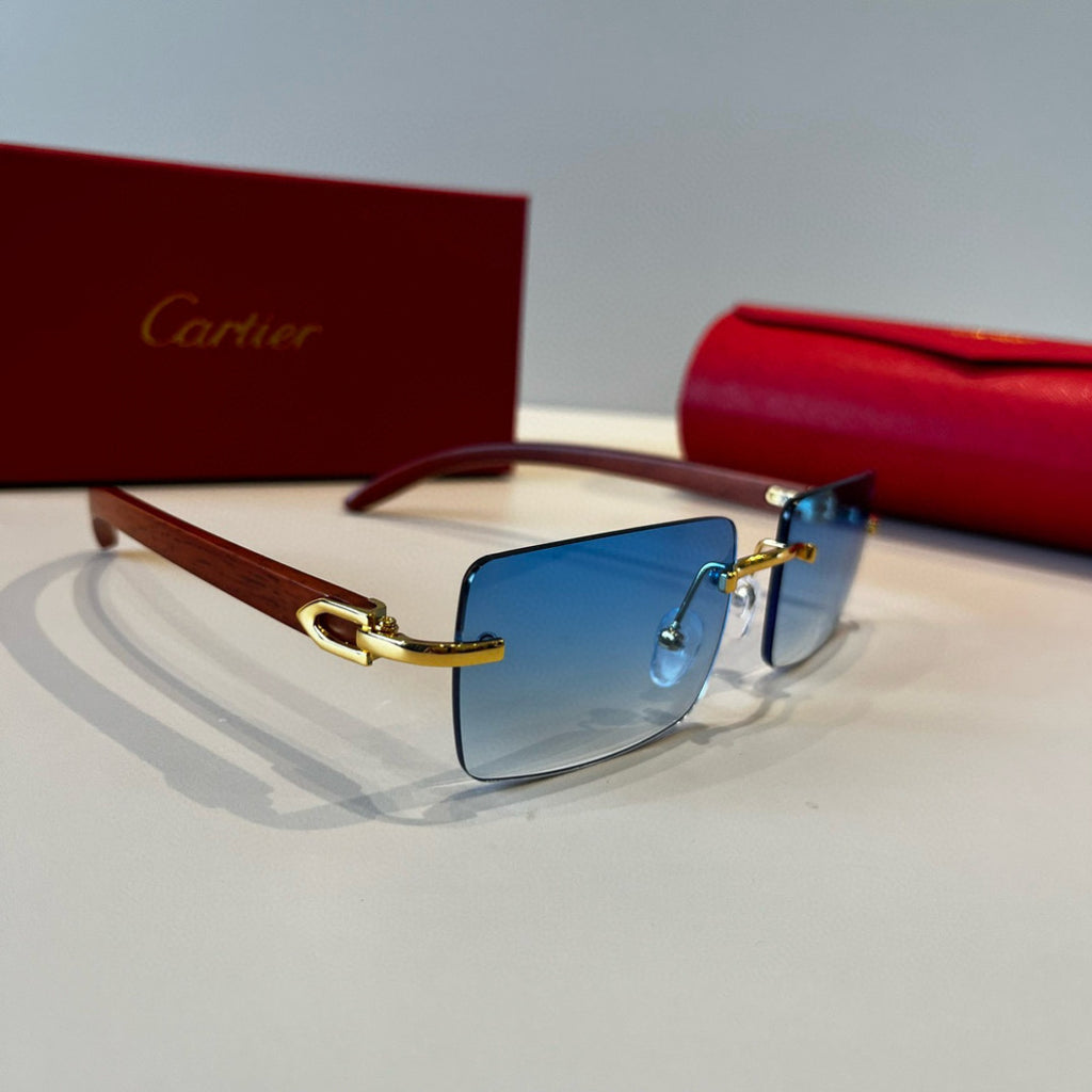 Cartier Lightweight Metal Rimless Blue Lens Sunglasses for Men & Wome - 935069