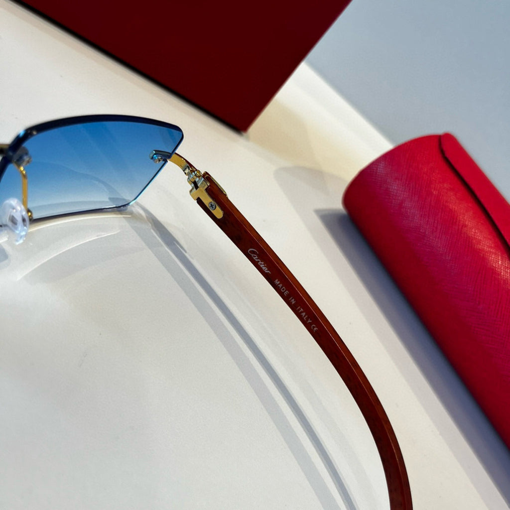 Cartier Lightweight Metal Rimless Blue Lens Sunglasses for Men & Wome - 935069 - detail image 4