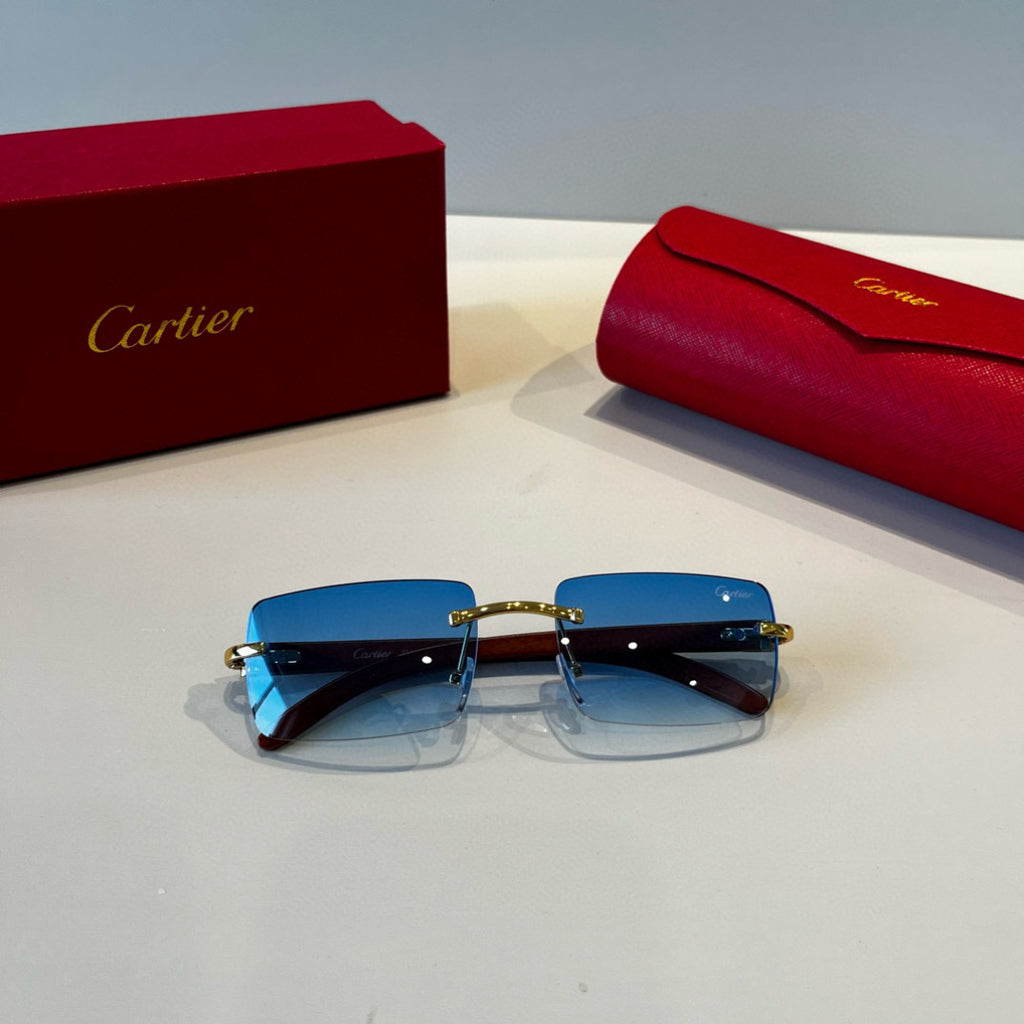 Cartier Lightweight Metal Rimless Blue Lens Sunglasses for Men & Wome - 935069 - detail image 8