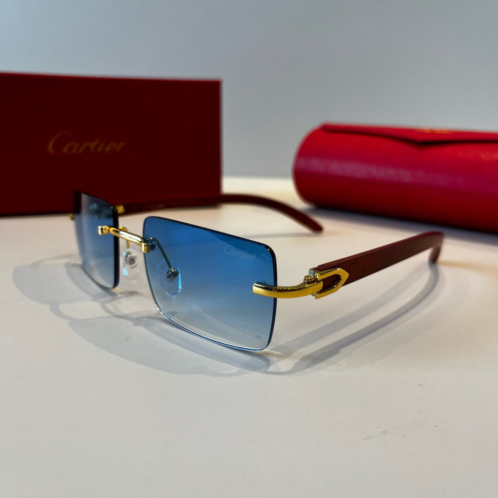 Cartier Lightweight Metal Rimless Blue Lens Sunglasses for Men & Wome - 935069 - detail image 3