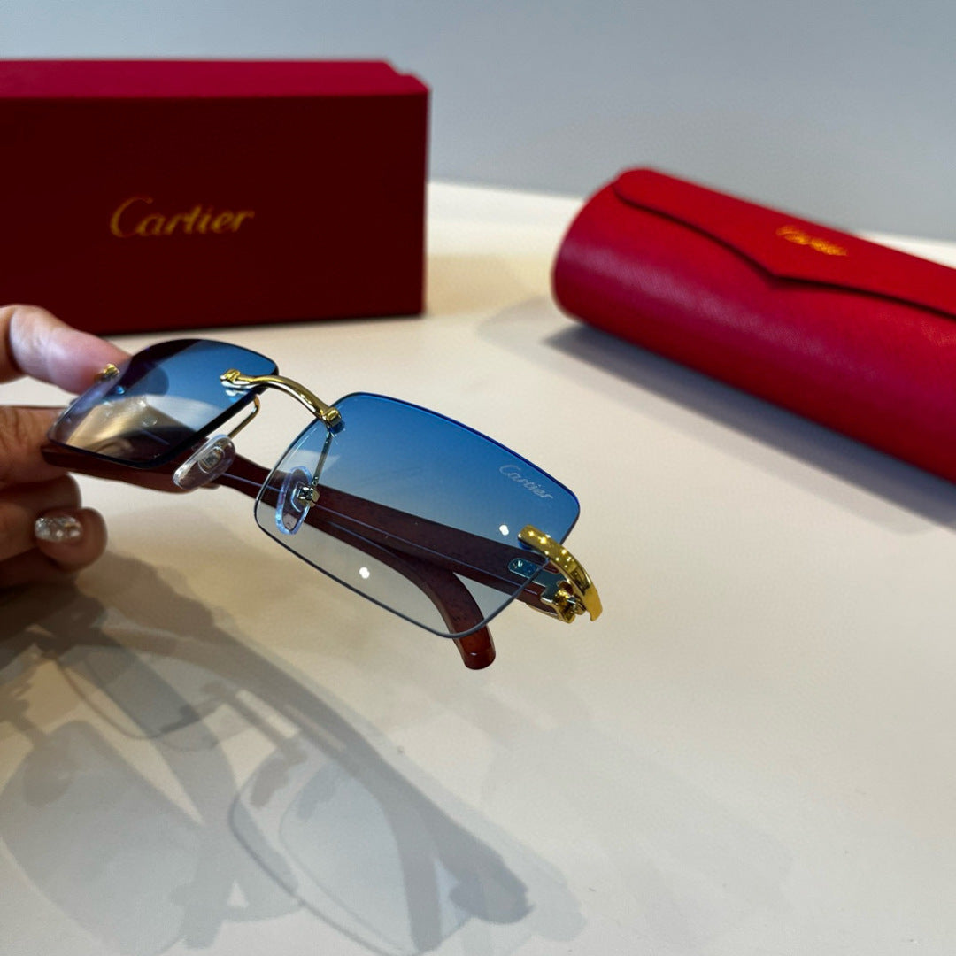 Cartier Lightweight Metal Rimless Blue Lens Sunglasses for Men & Wome - 487290 - detail image 7