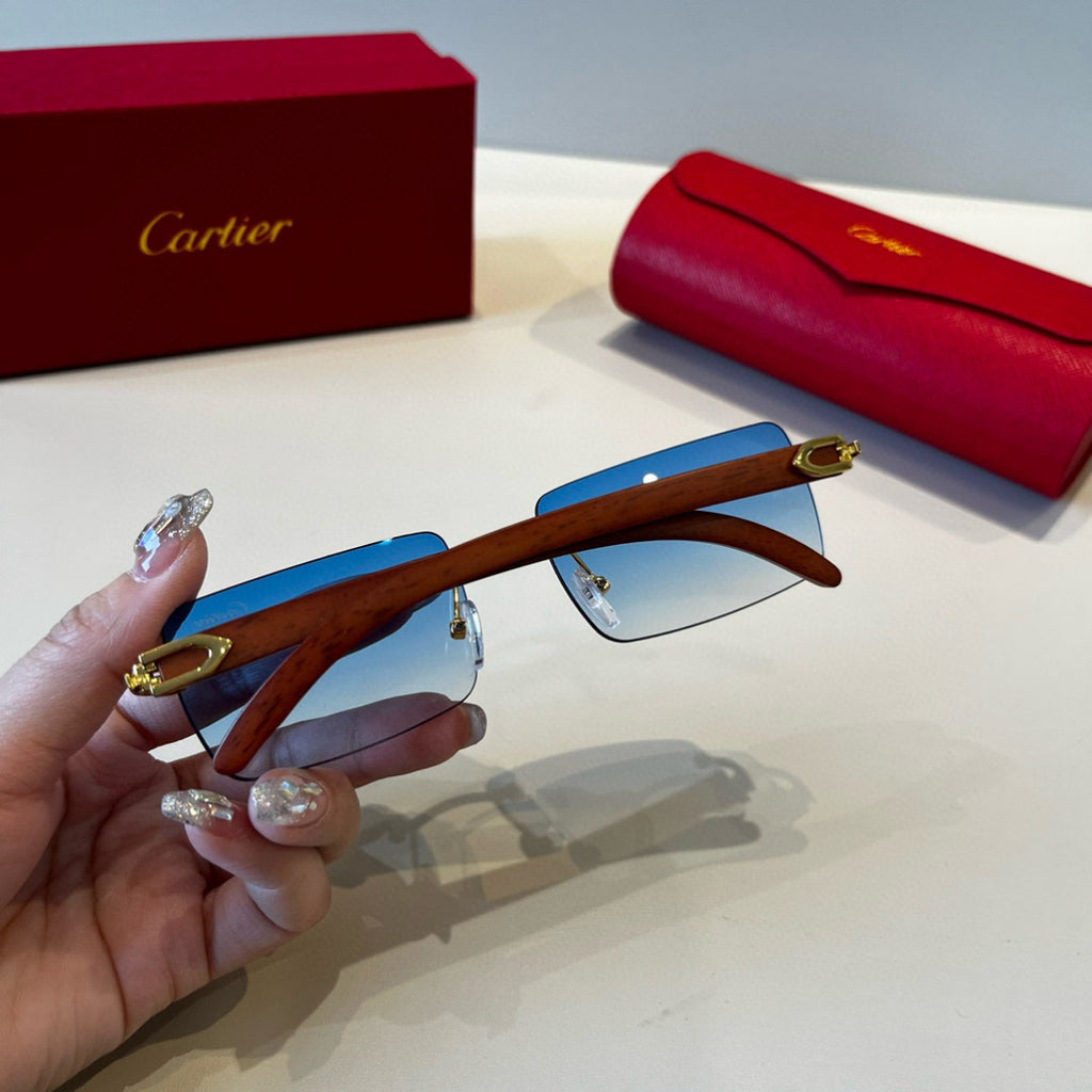 Cartier Lightweight Metal Rimless Blue Lens Sunglasses for Men & Wome - 935069 - detail image 5