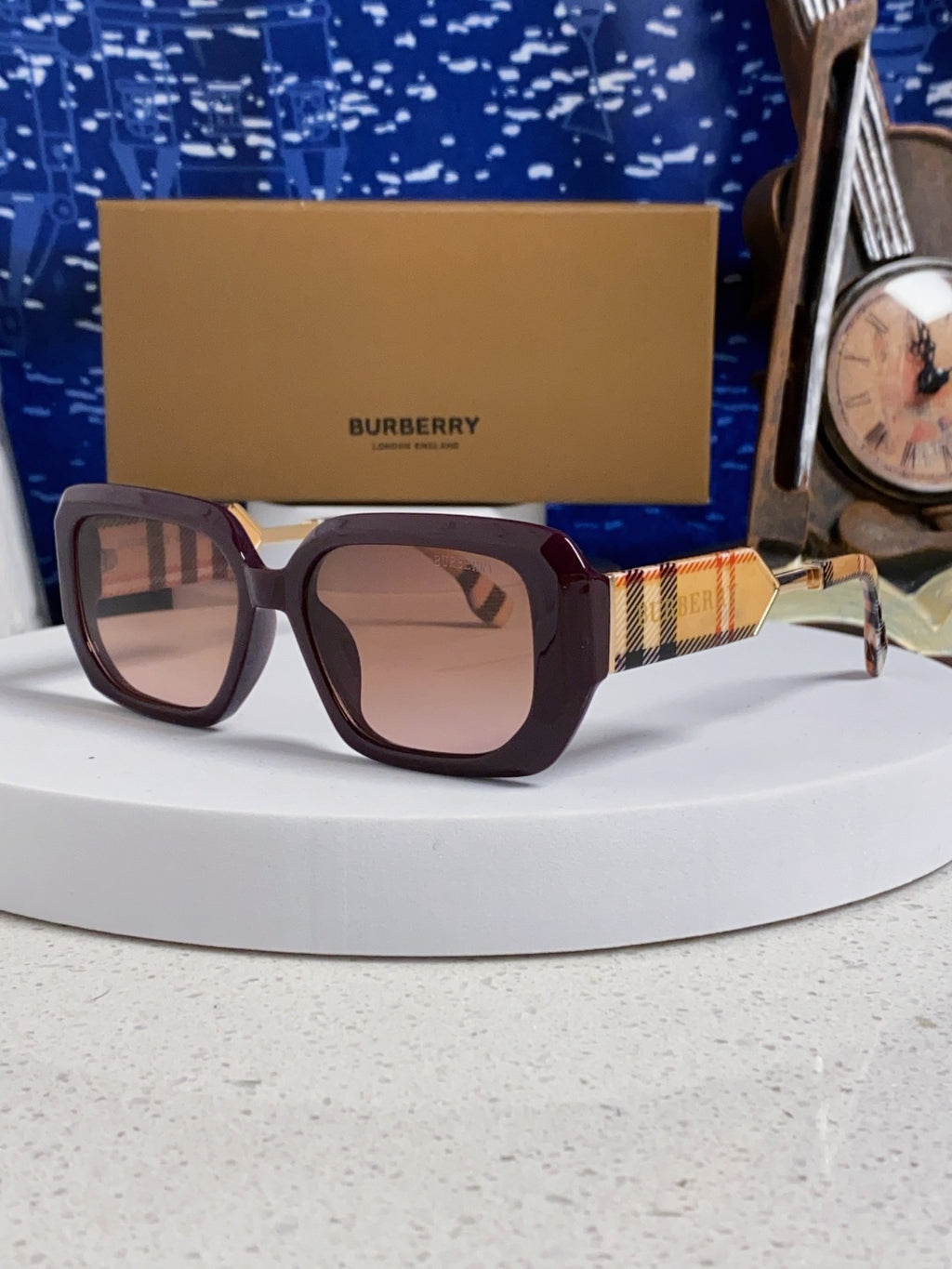 Burberry Rectangular Red Lens Sunglasses for Men & Women - 416076