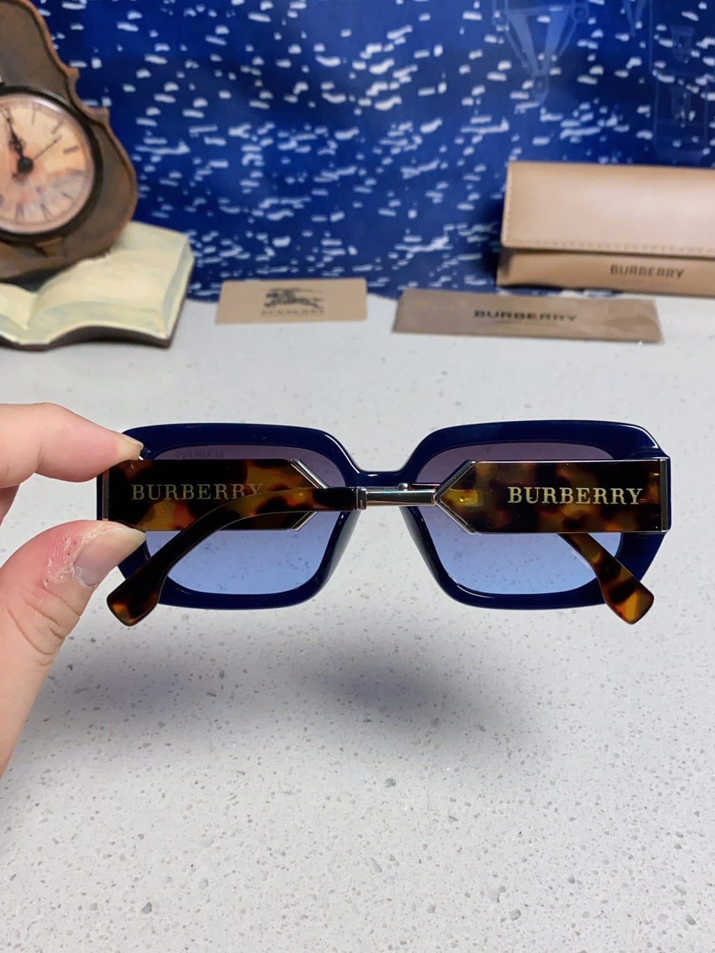 Burberry Rectangular Blue Lens Sunglasses for Men & Women - 416078 - detail image 4