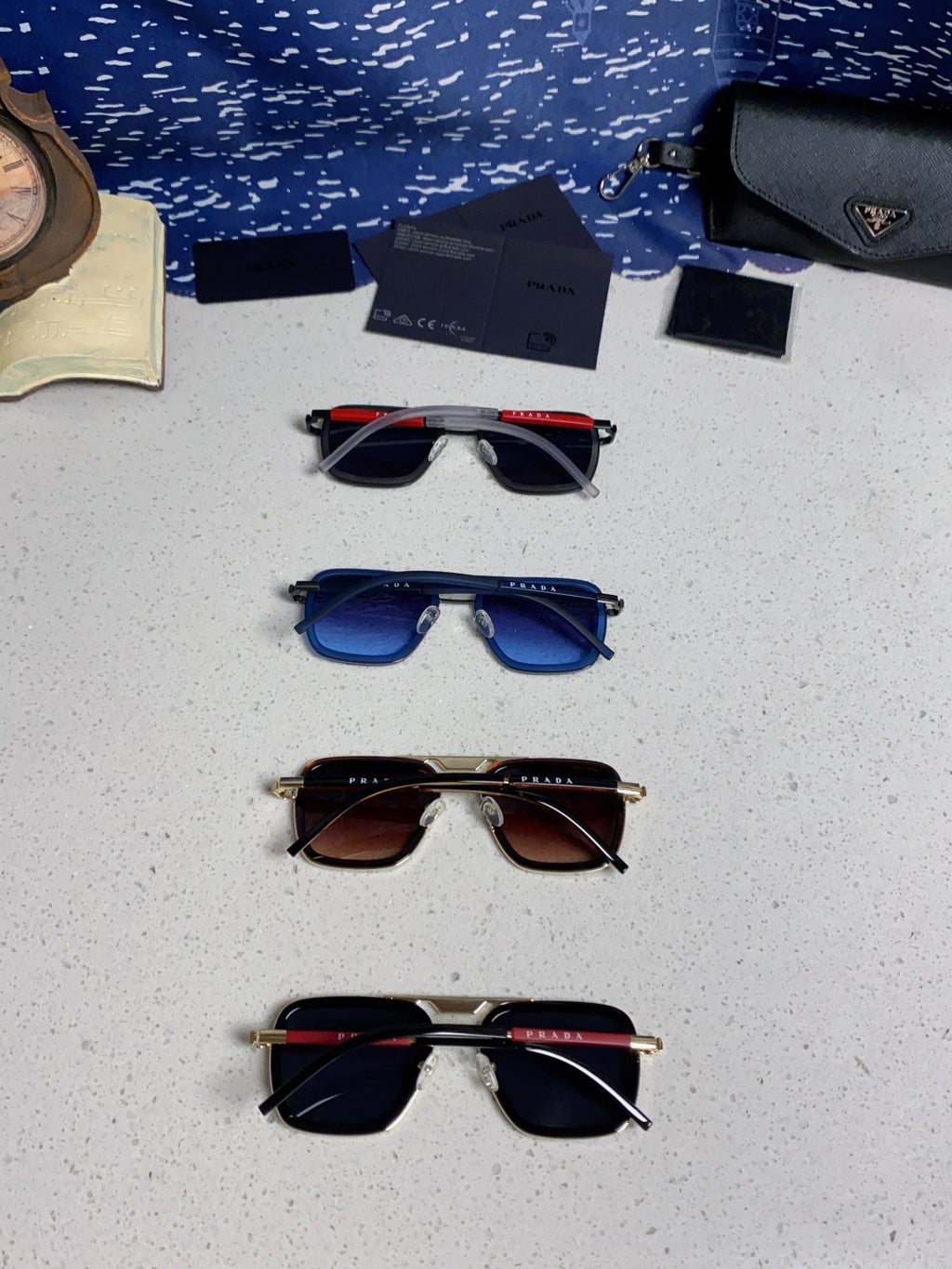 Prada Metal Square Red Lens Sunglasses for Men & Women - 487054 - detail image 11