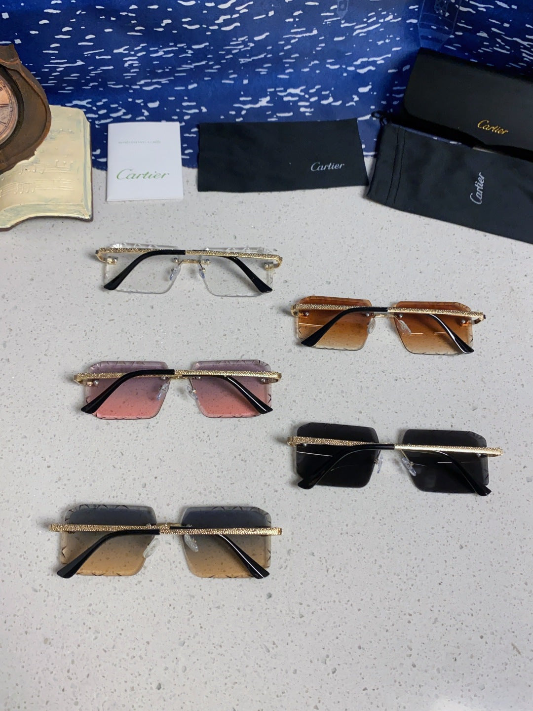 Cartier Lightweight Metal Rimless Brown Lens Sunglasses for Men & Wom - 132559 - detail image 11