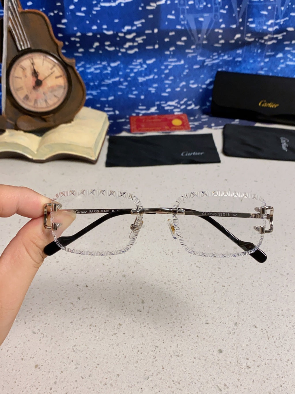 Cartier Metal Square Silver Lens Sunglasses for Men & Women - 998230 - detail image 3