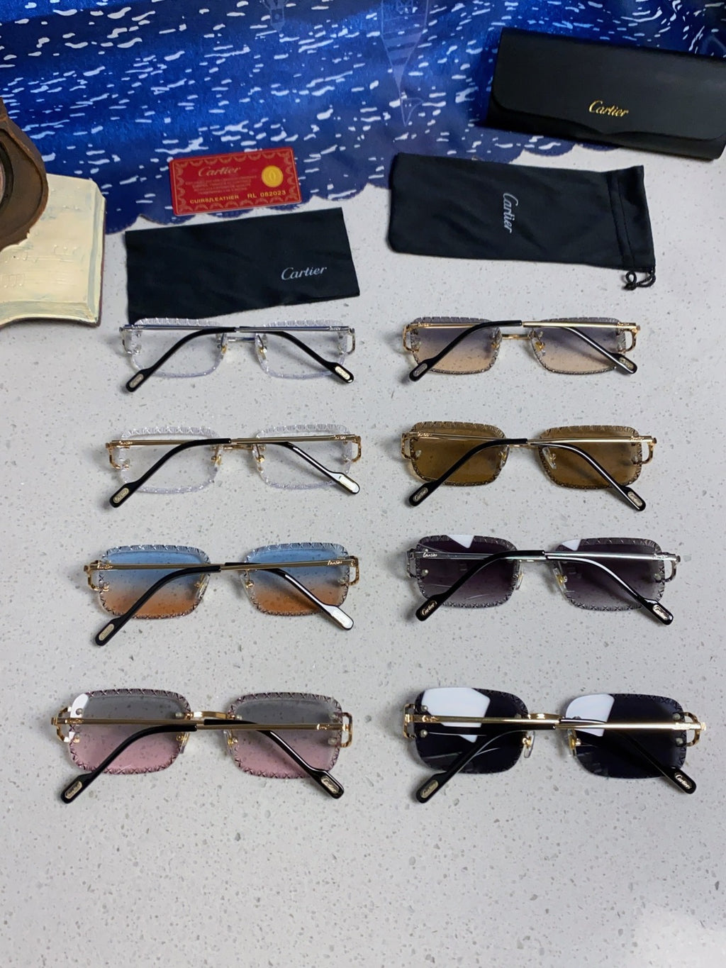 Cartier Metal Square Blue Lens Sunglasses for Men & Women - 998232 - detail image 11