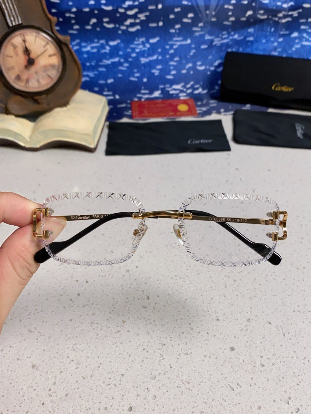 Cartier Metal Square Blue Lens Sunglasses for Men & Women - 432342 - detail image 4