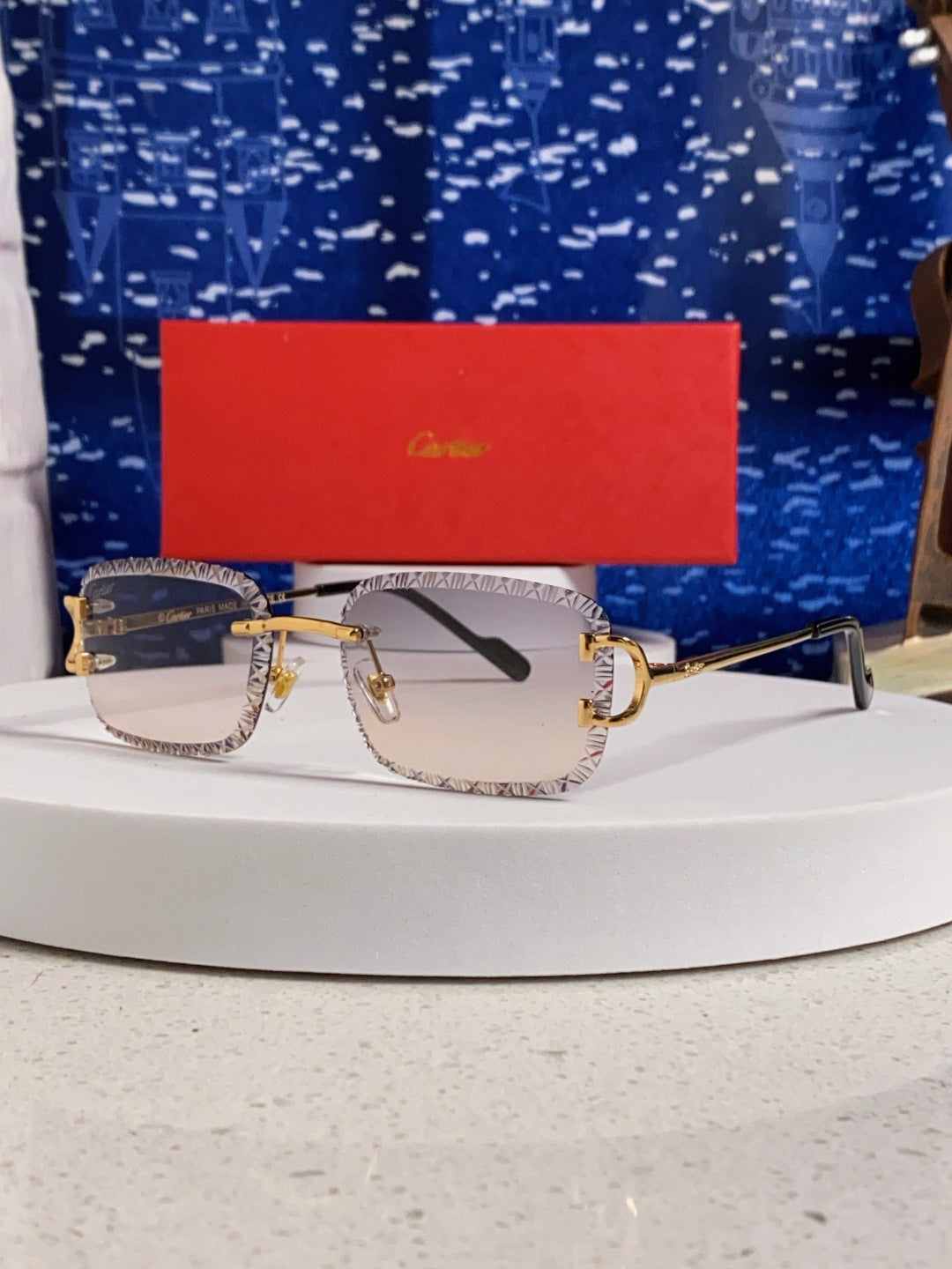 Cartier Metal Square Blue Lens Sunglasses for Men & Women - 998234
