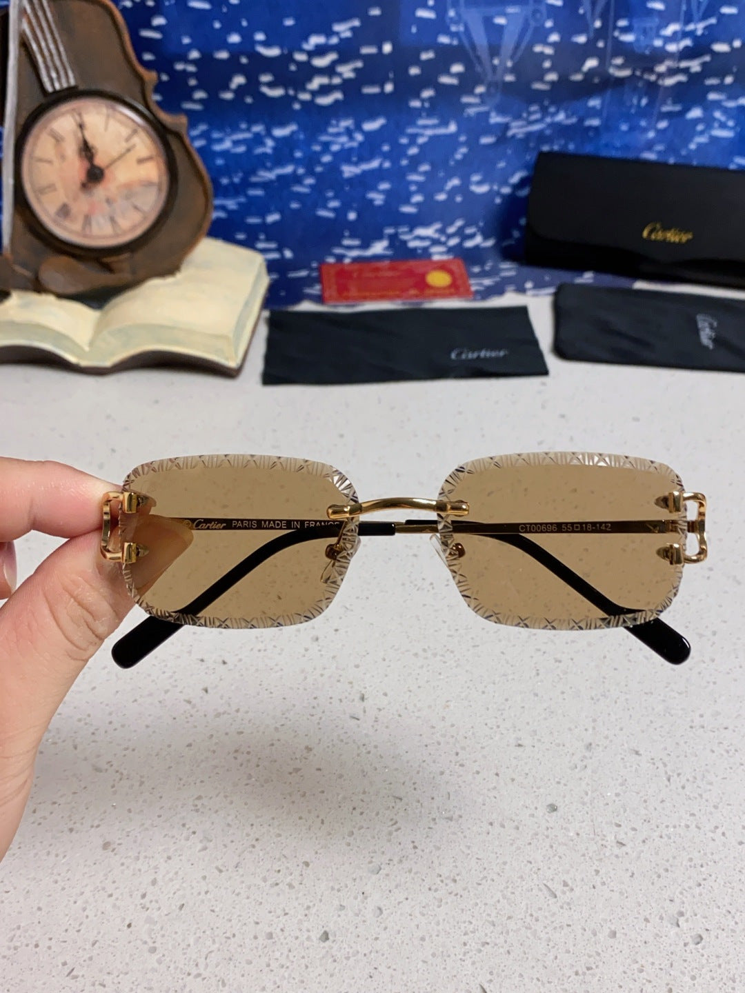 Cartier Metal Square Brown Lens Sunglasses for Men & Women - 432346 - detail image 4