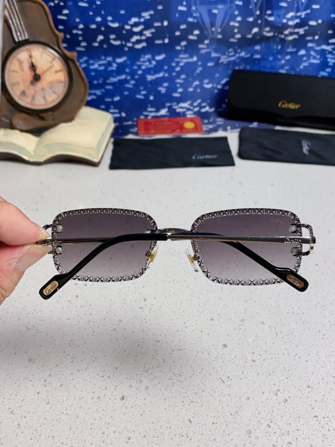 Cartier Metal Square Silver Lens Sunglasses for Men & Women - 998236 - detail image 5