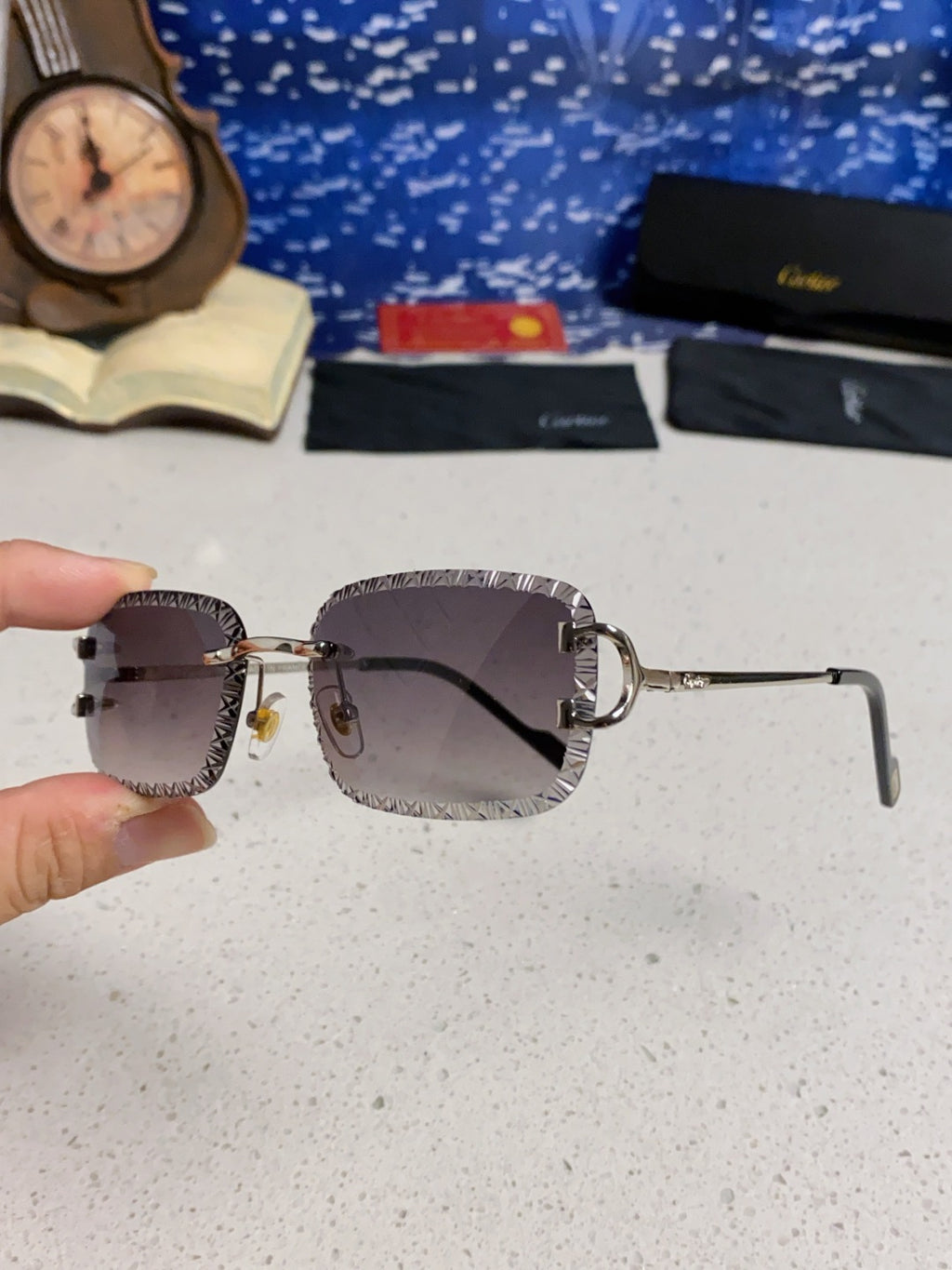 Cartier Metal Square Silver Lens Sunglasses for Men & Women - 998236 - detail image 6