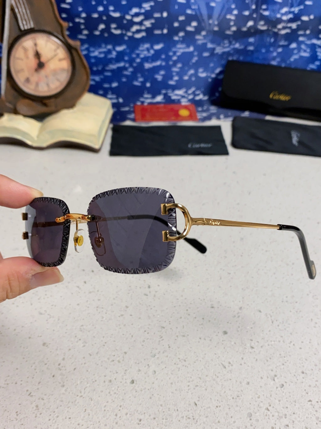Cartier Metal Square Black Lens Sunglasses for Men & Women - detail image 6
