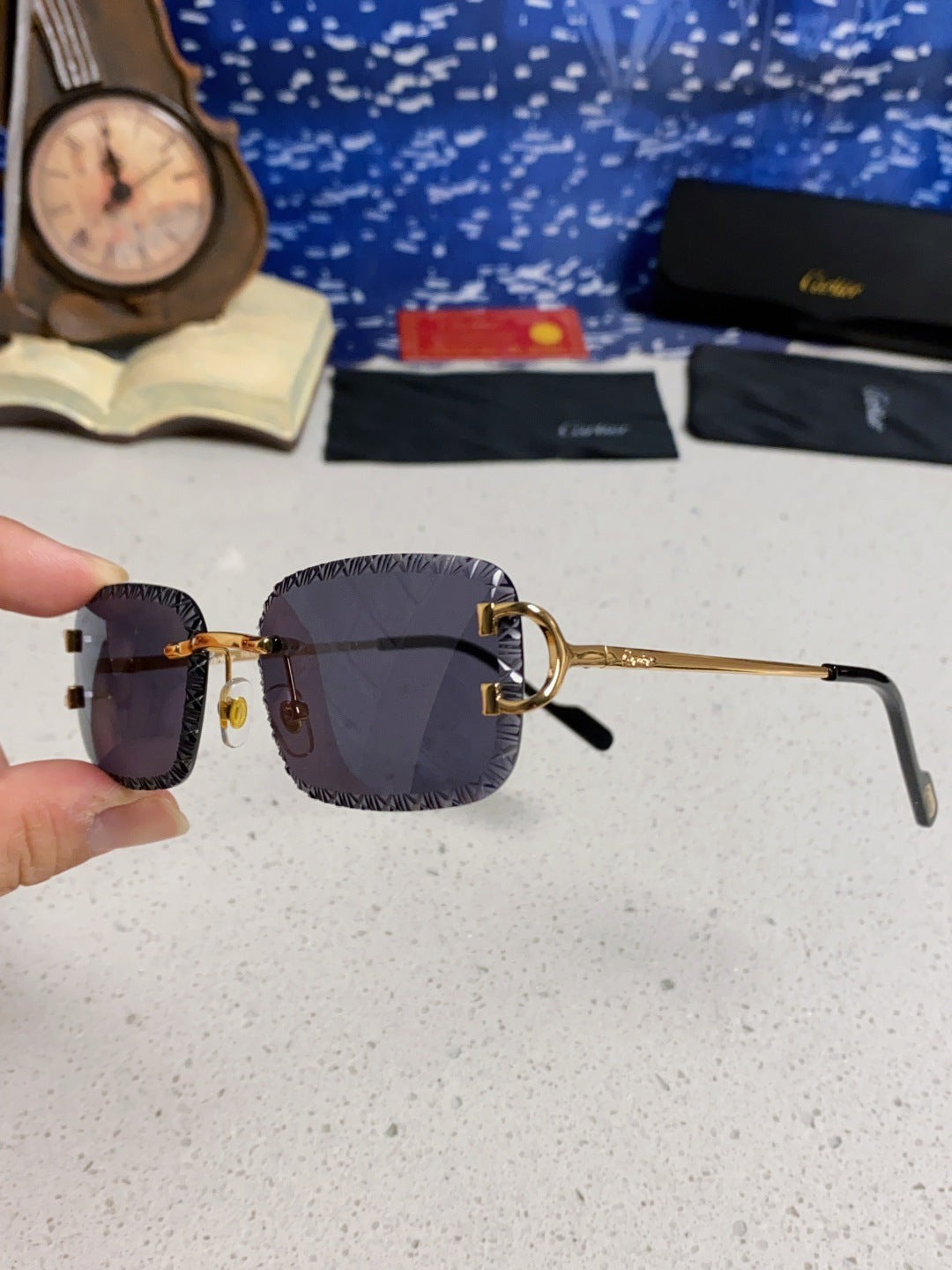 Cartier Metal Square Black Lens Sunglasses for Men & Women - detail image 6