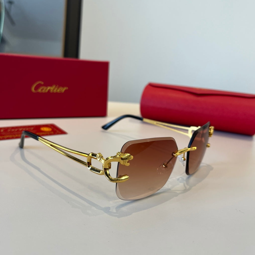 Cartier Lightweight Metal Rimless Red Lens Sunglasses for Men & Women - 867180