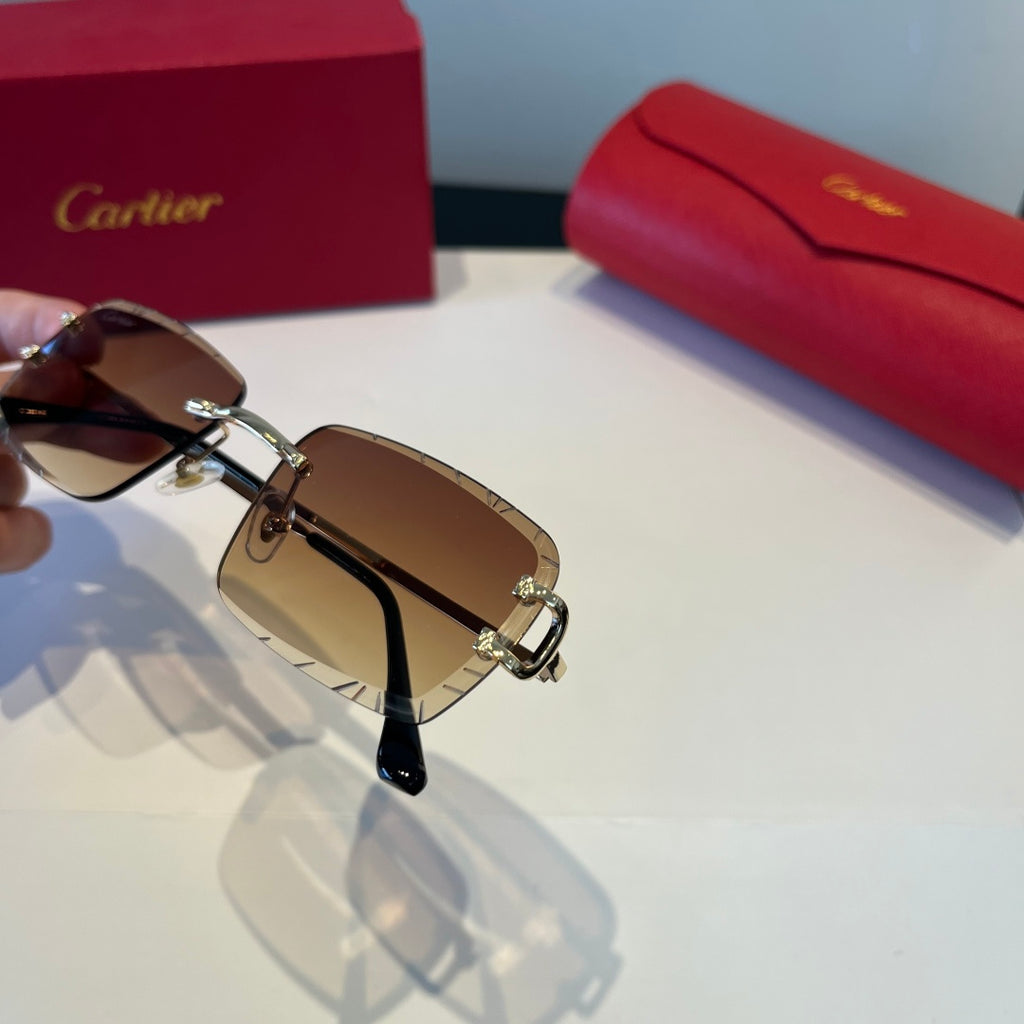 Cartier Lightweight Metal Rimless Brown Lens Sunglasses for Men & Wom - 867172 - detail image 6