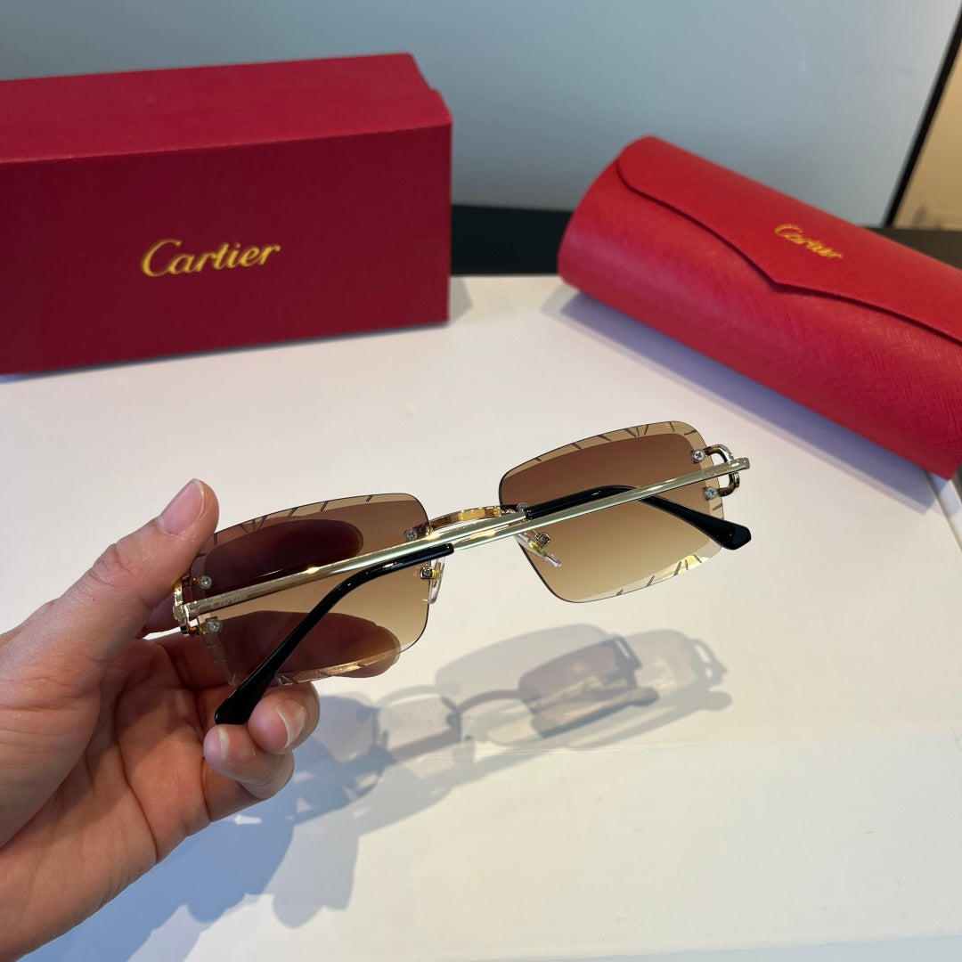 Cartier Lightweight Metal Rimless Brown Lens Sunglasses for Men & Wom - 998252 - detail image 5