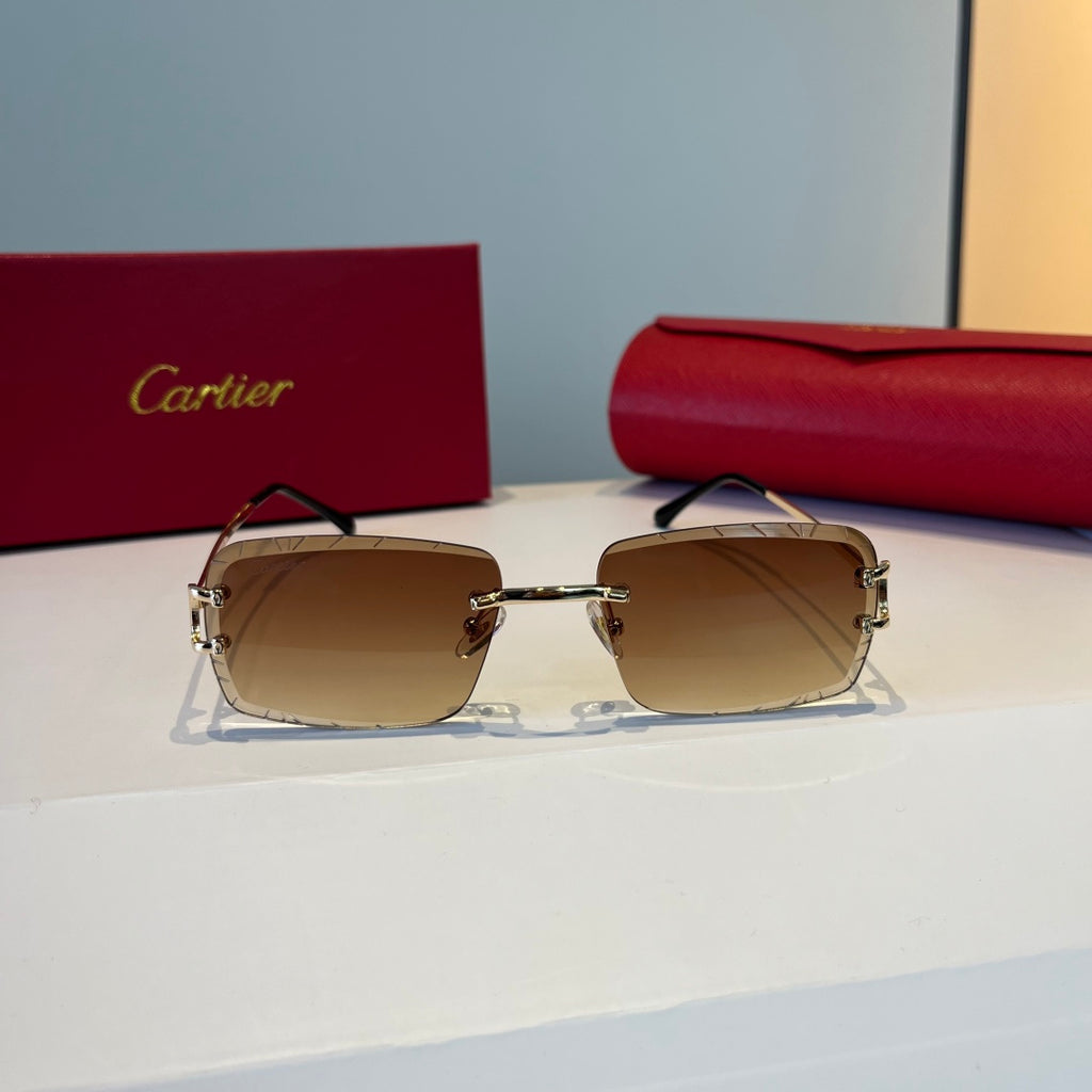 Cartier Lightweight Metal Rimless Brown Lens Sunglasses for Men & Wom - 998252 - detail image 2