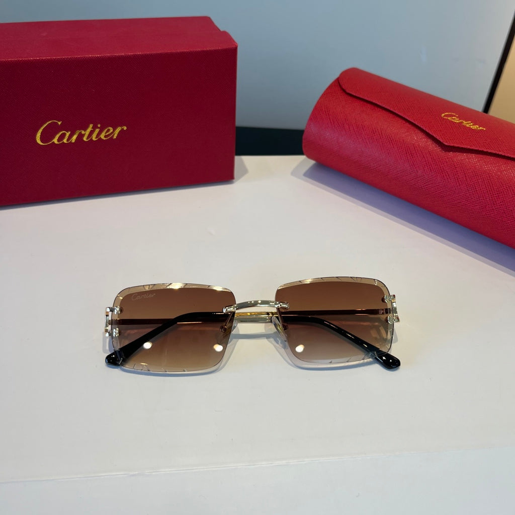 Cartier Lightweight Metal Rimless Brown Lens Sunglasses for Men & Wom - 867172 - detail image 7