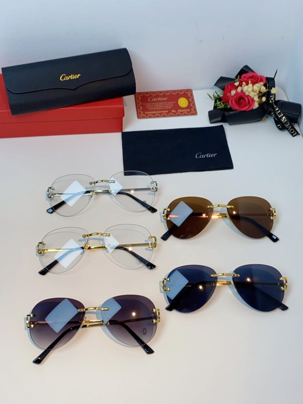 Cartier Lightweight Rimless Black Lens Sunglasses for Men & Women - 432291 - detail image 12