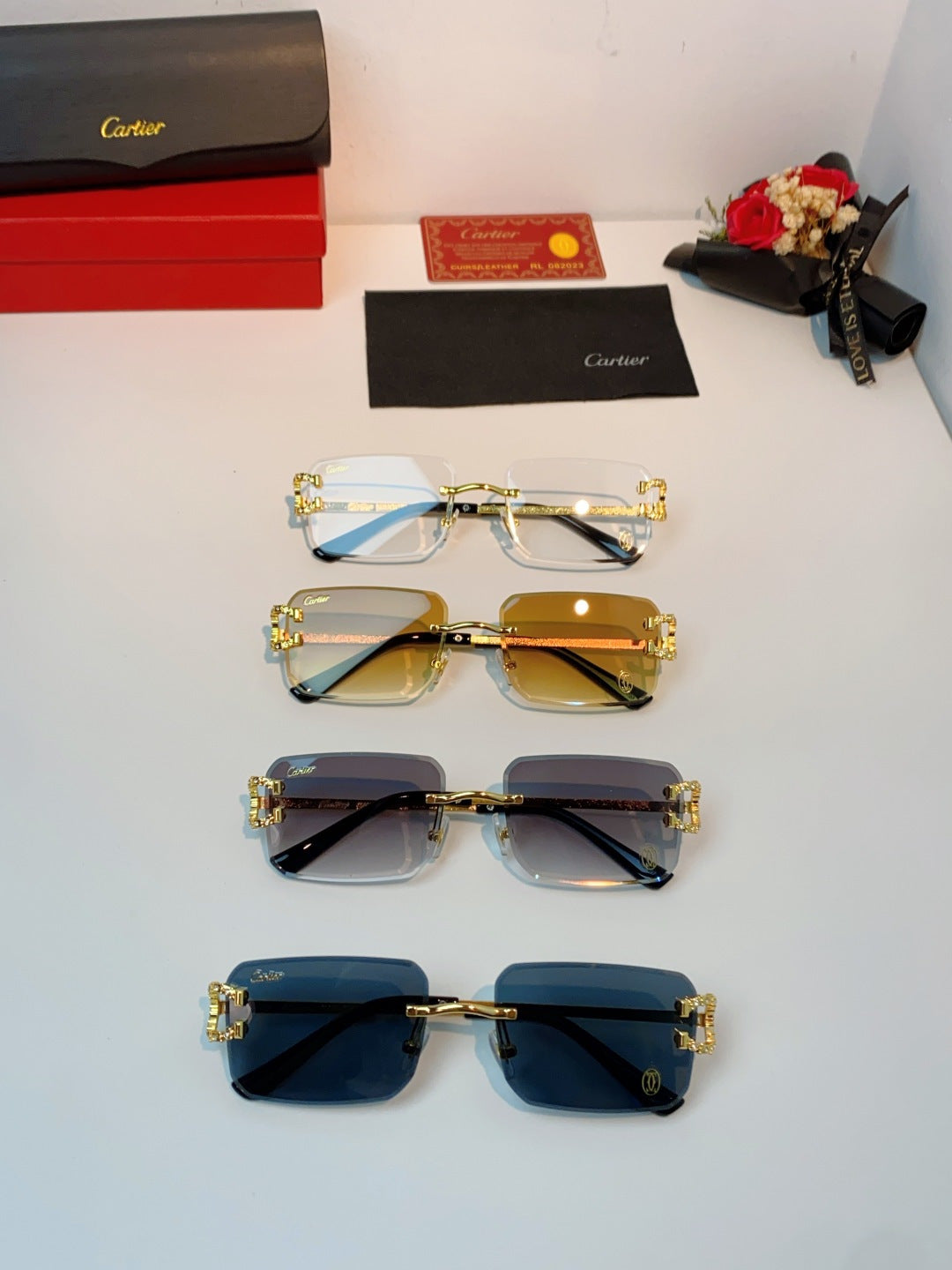 Cartier Lightweight Rimless Brown Lens Sunglasses for Men & Women - 449488 - detail image 12