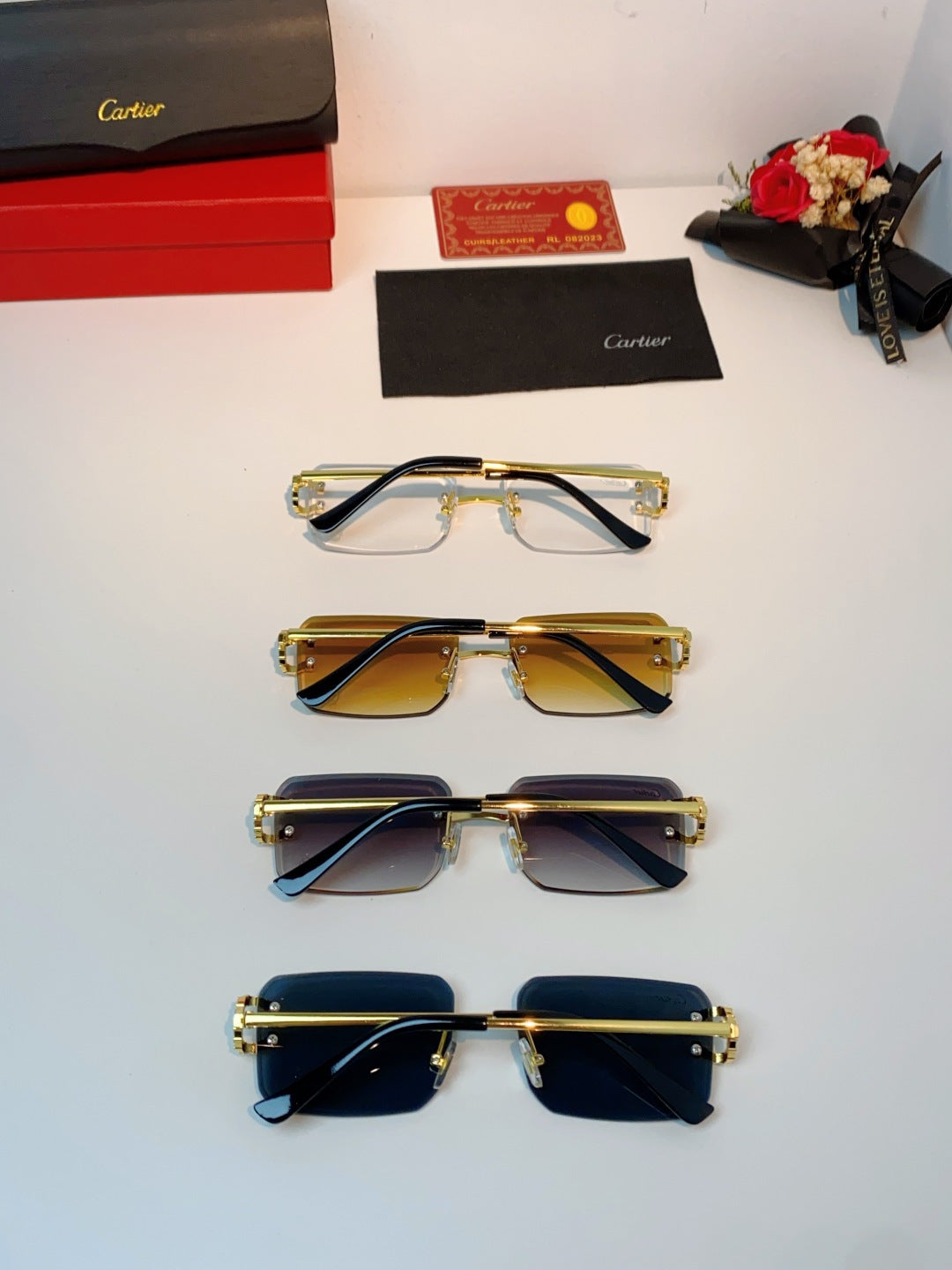 Cartier Lightweight Rimless Gray Lens Sunglasses for Men & Women - 449490 - detail image 11