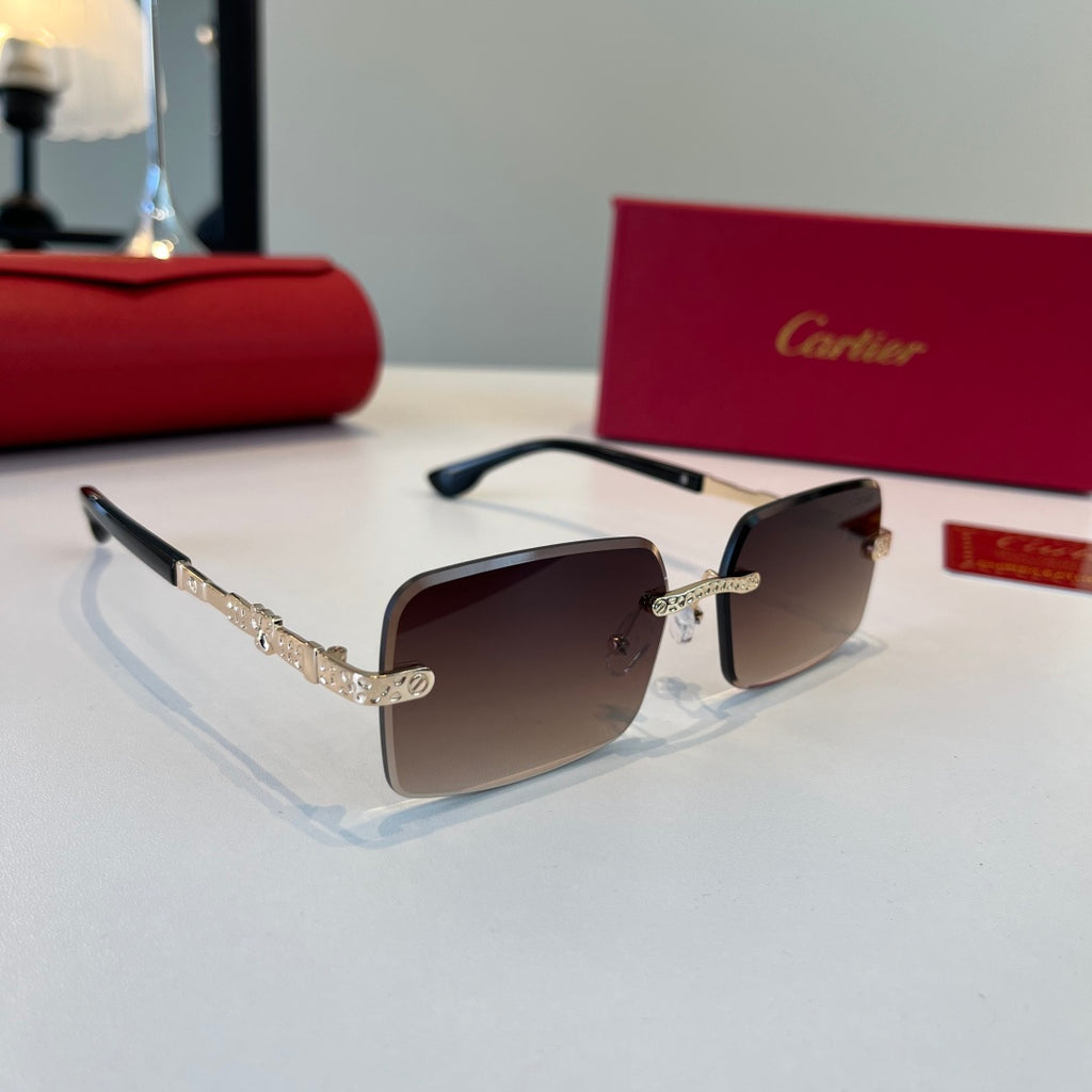 Cartier Lightweight Metal Rimless Red Lens Sunglasses for Men & Women - 432393