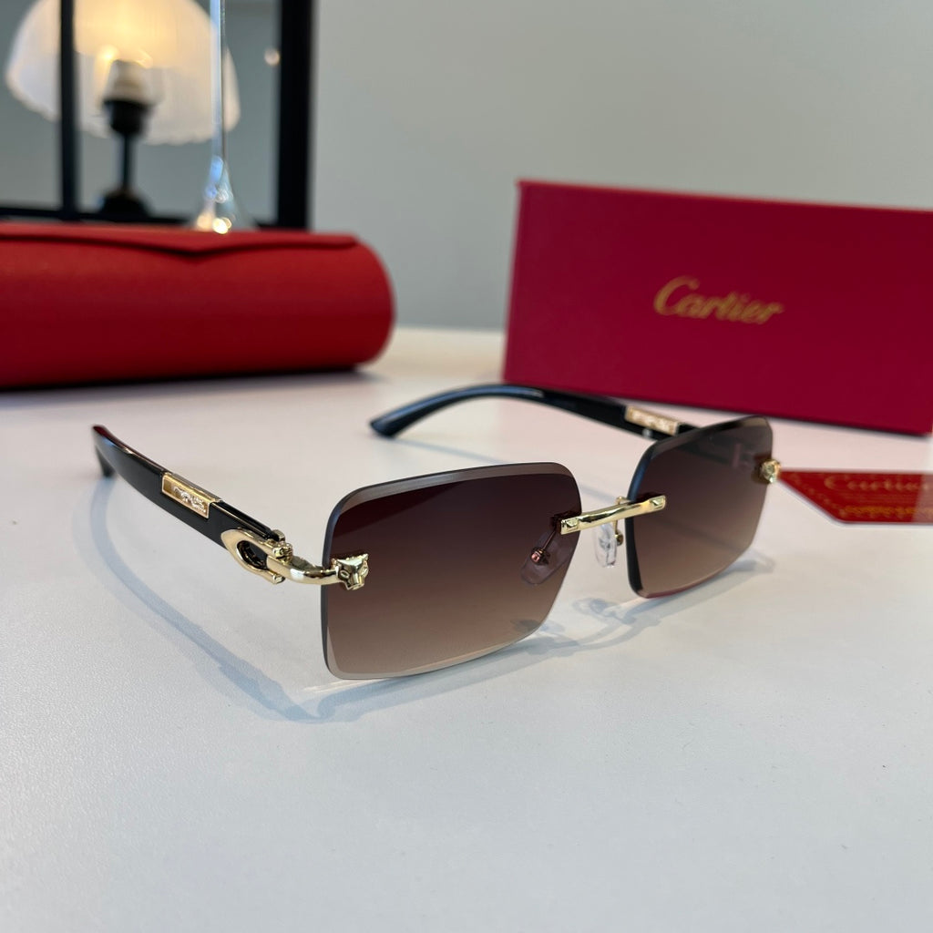 Cartier Lightweight Metal Rimless Red Lens Sunglasses for Men & Women - 432398