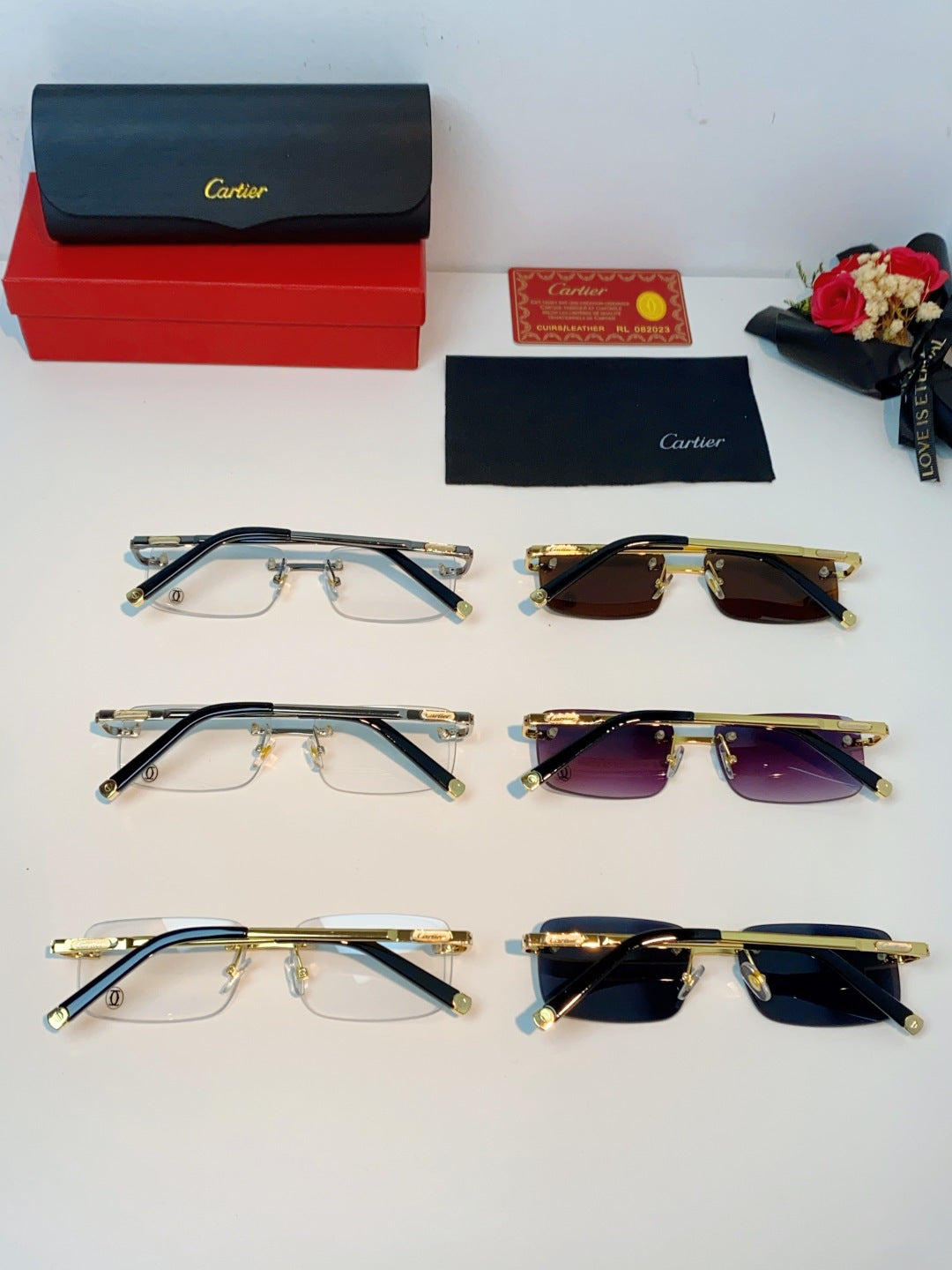 Cartier Lightweight Rimless Red Lens Sunglasses for Men & Women - 415954 - detail image 11