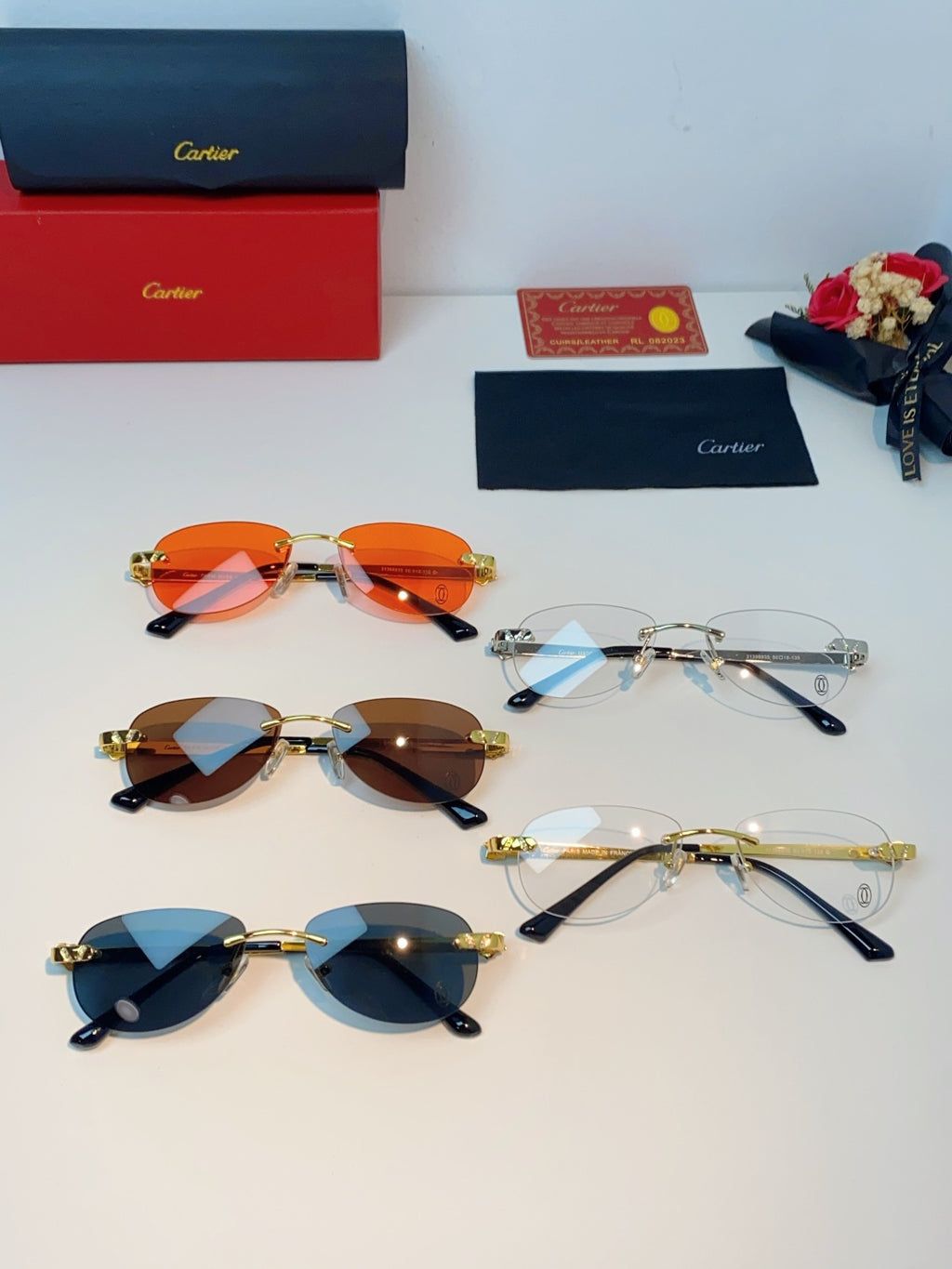 Cartier Lightweight Rimless Orange Lens Sunglasses for Men & Women - detail image 12