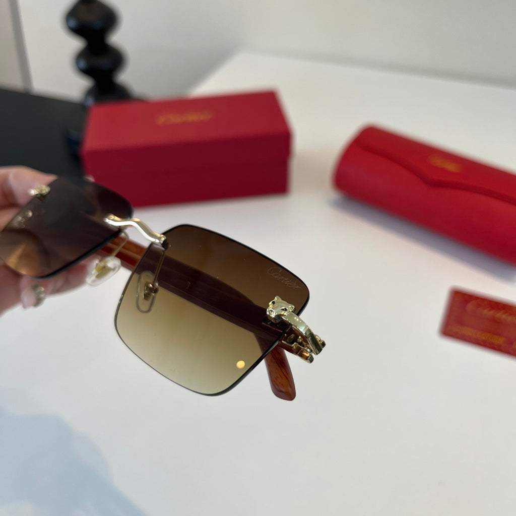 Cartier Lightweight Metal Rimless Brown Lens Sunglasses for Men & Wom - 372234 - detail image 6