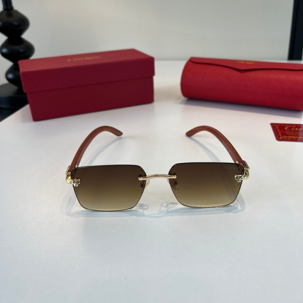 Cartier Lightweight Metal Rimless Brown Lens Sunglasses for Men & Wom - 372234 - detail image 2
