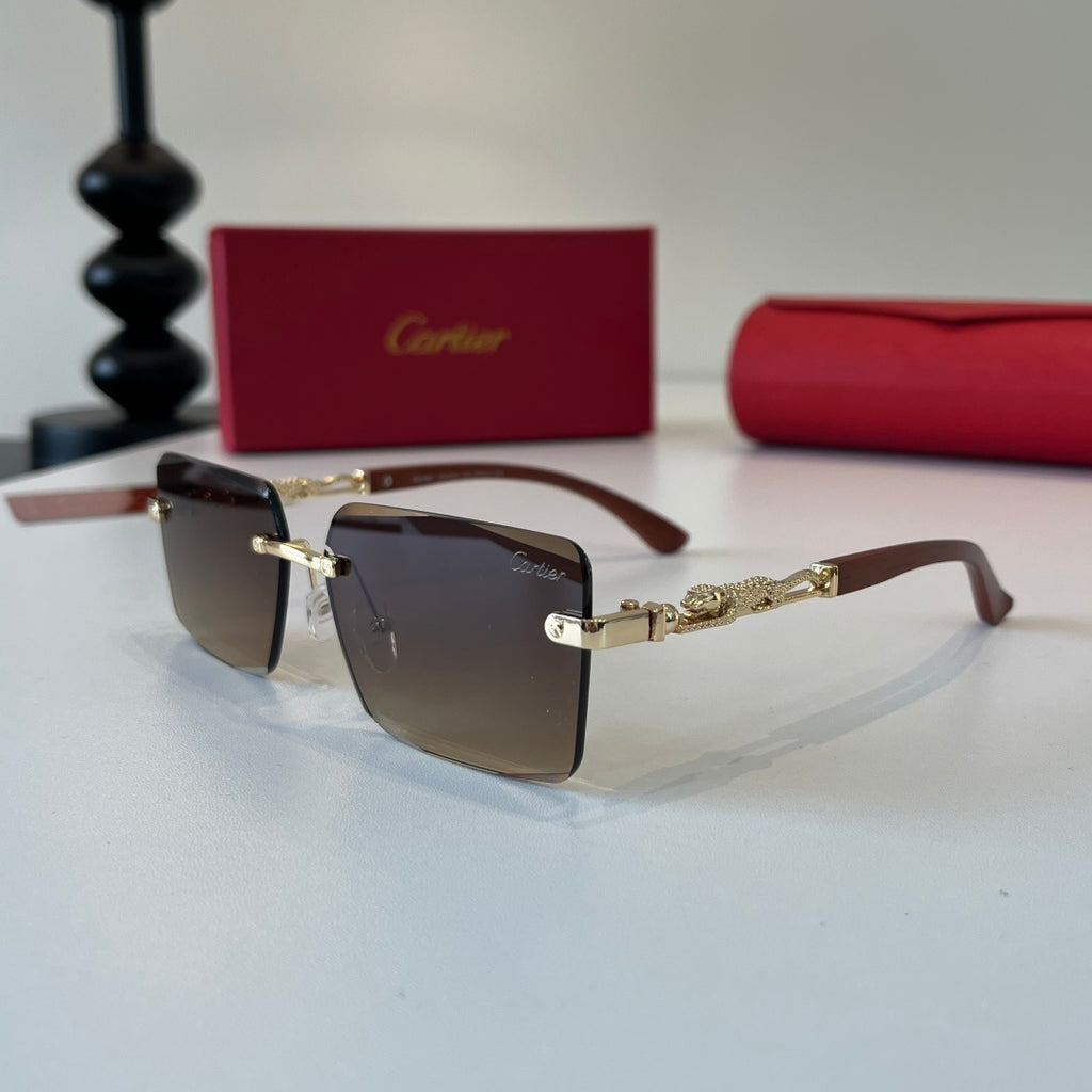 Cartier Lightweight Metal Rimless Brown Lens Sunglasses for Men & Wom - 372224 - detail image 3