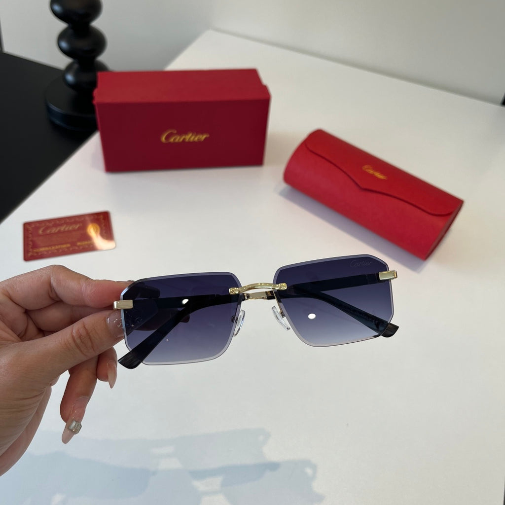 Cartier Lightweight Metal Rimless Blue Lens Sunglasses for Men & Wome - 415987 - detail image 7