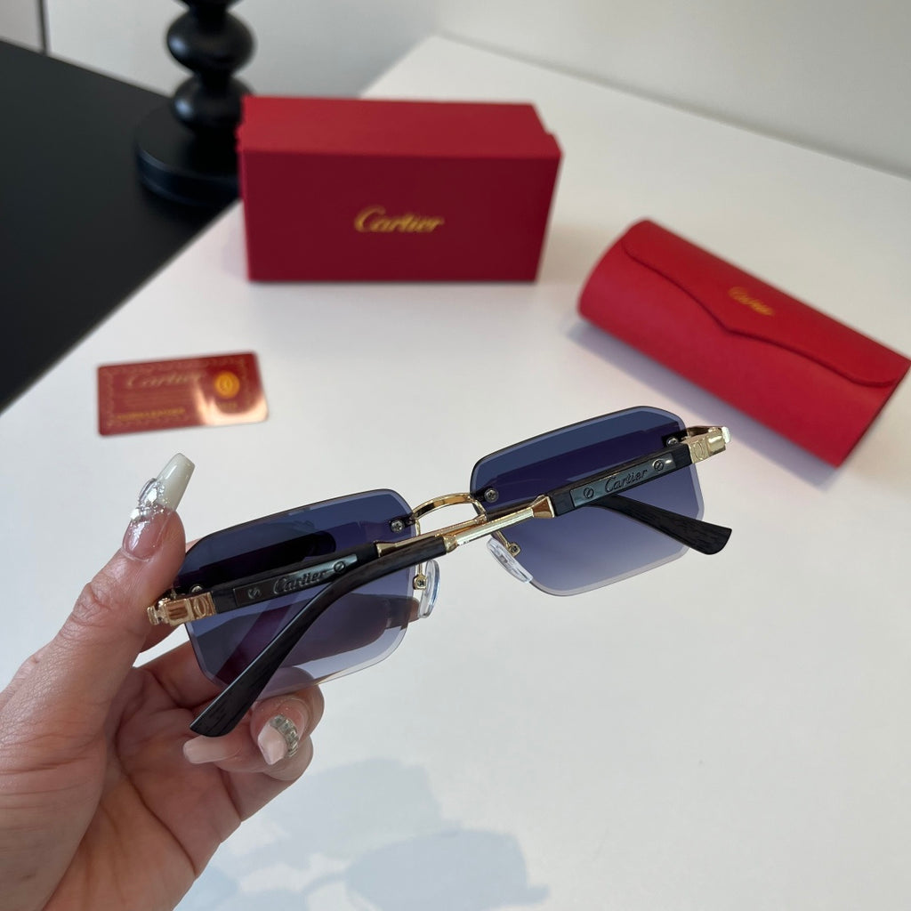 Cartier Lightweight Metal Rimless Blue Lens Sunglasses for Men & Wome - 415987 - detail image 5