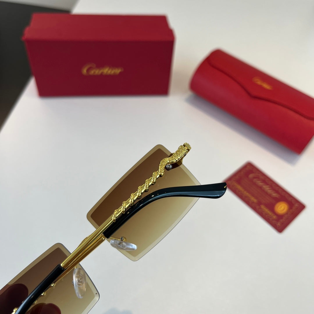 Cartier Lightweight Metal Rimless Brown Lens Sunglasses for Men & Wom - 358554 - detail image 8
