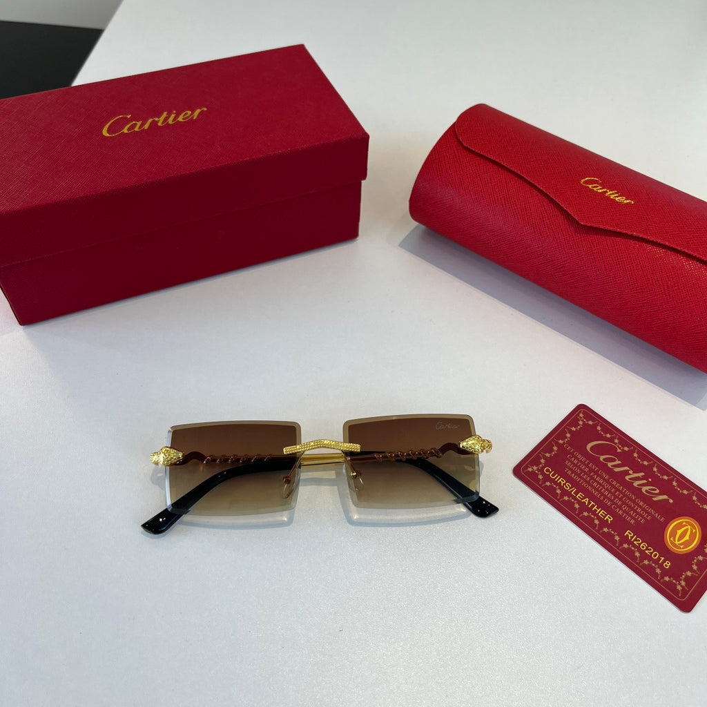 Cartier Lightweight Metal Rimless Brown Lens Sunglasses for Men & Wom - 358554 - detail image 7