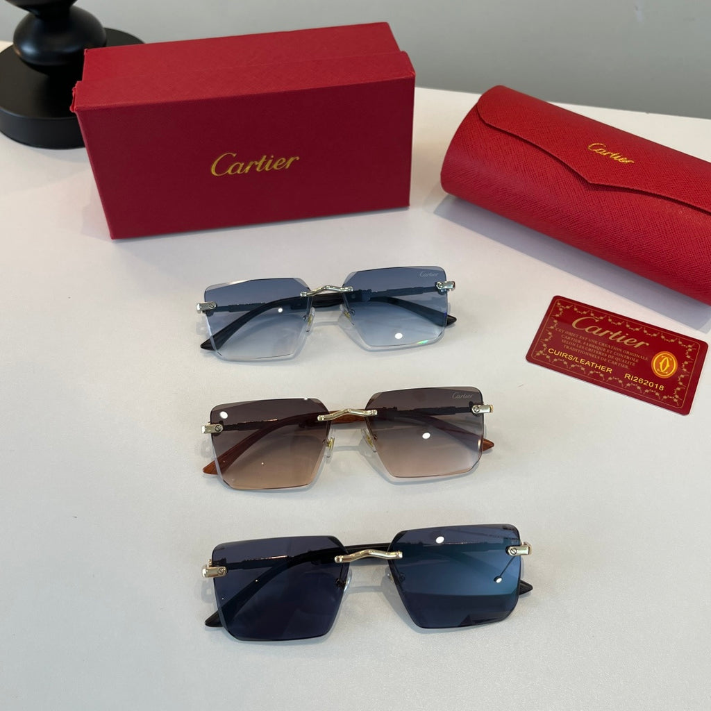 Cartier Lightweight Metal Rimless Blue Lens Sunglasses for Men & Wome - 487386 - detail image 10