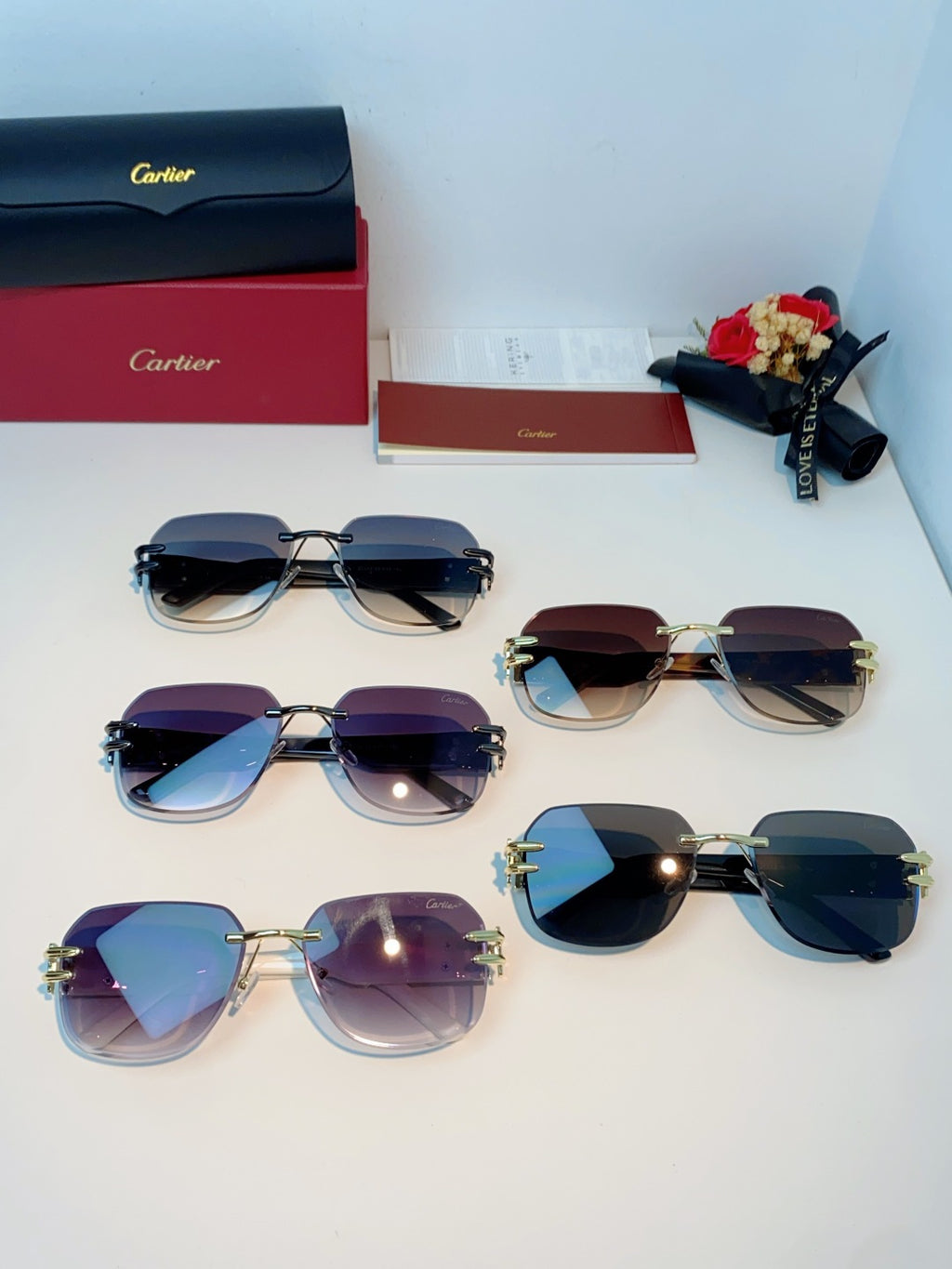 Cartier Polarized Metal Rimless Gray Lens Sunglasses for Men & Women - detail image 12