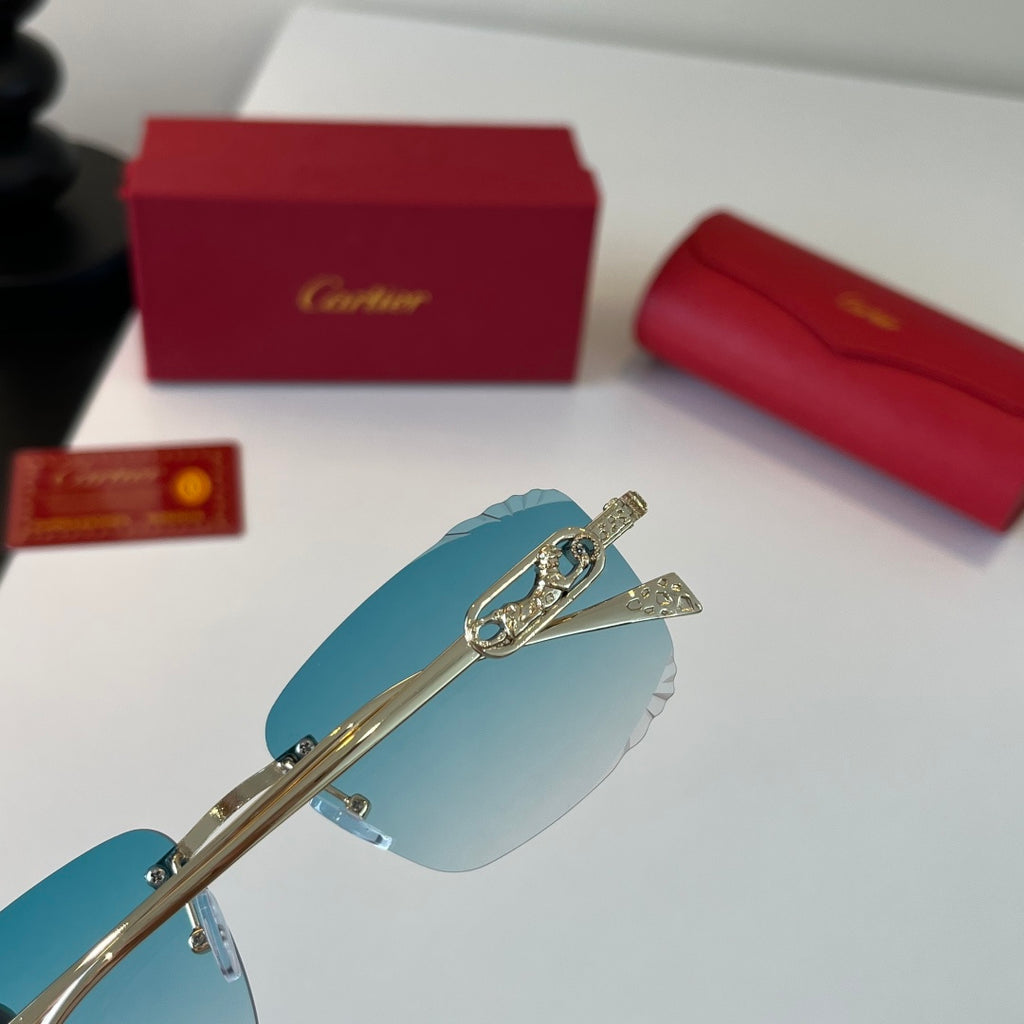 Cartier Lightweight Metal Rimless Blue Lens Sunglasses for Men & Wome - 358468 - detail image 7