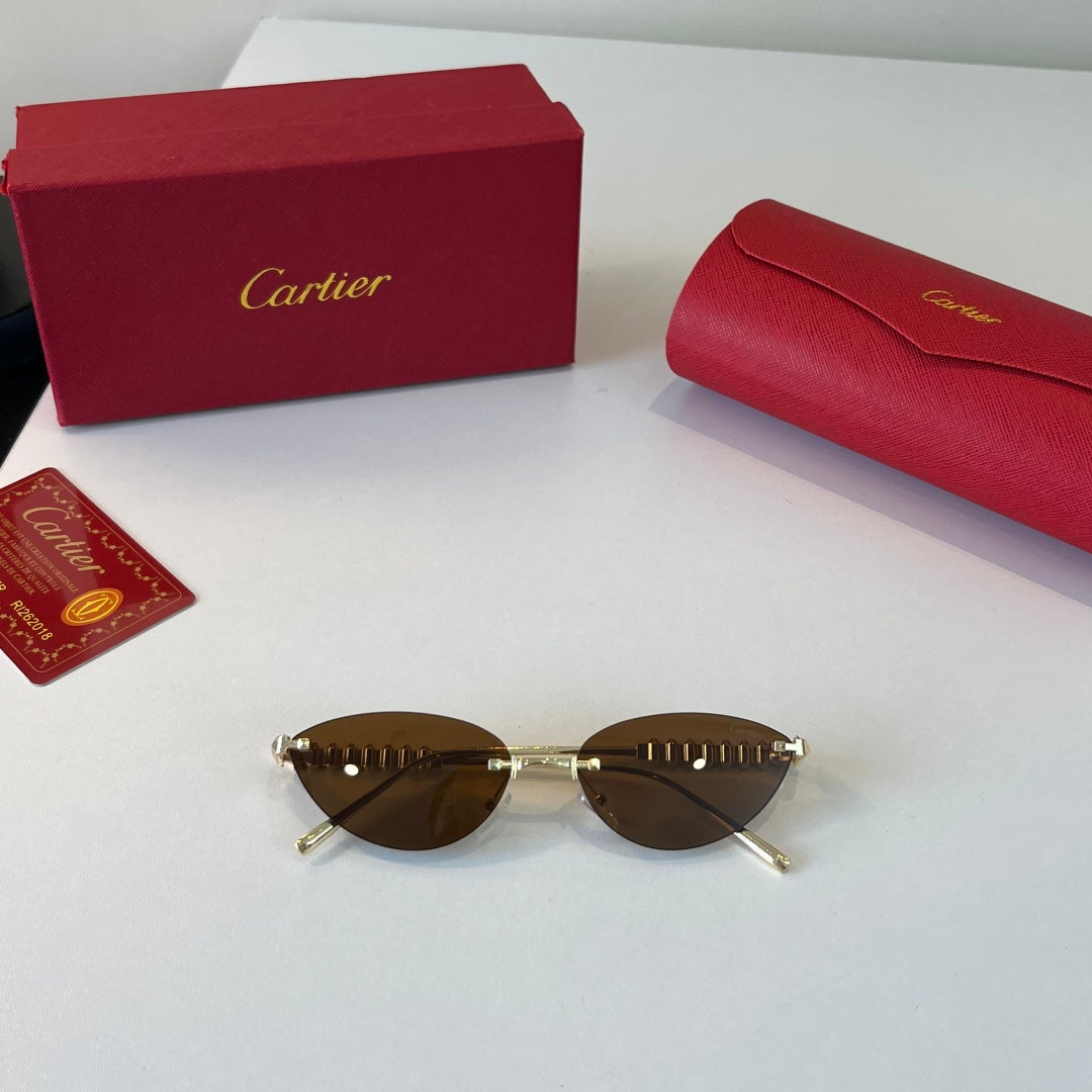 Cartier Lightweight Metal Rimless Brown Lens Sunglasses for Men & Wom - 399015 - detail image 4