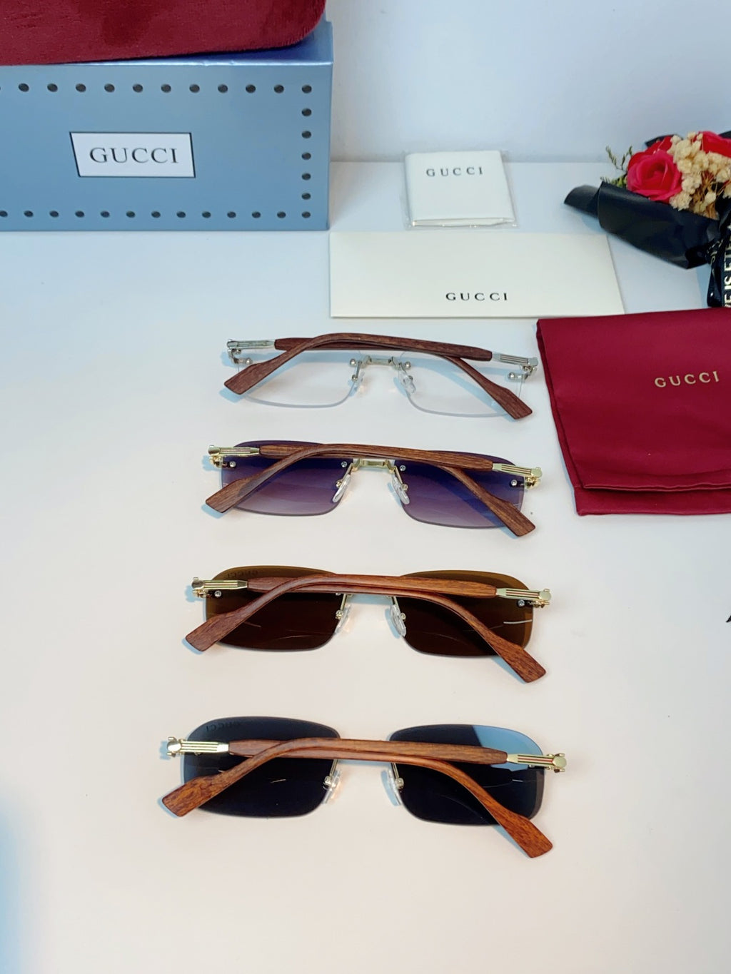 Gucci Lightweight Metal Rimless Silver Lens Sunglasses for Men & Women - detail image 12