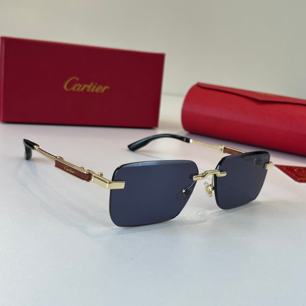 Cartier Lightweight Metal Rimless Blue Lens Sunglasses for Men & Wome - 358465
